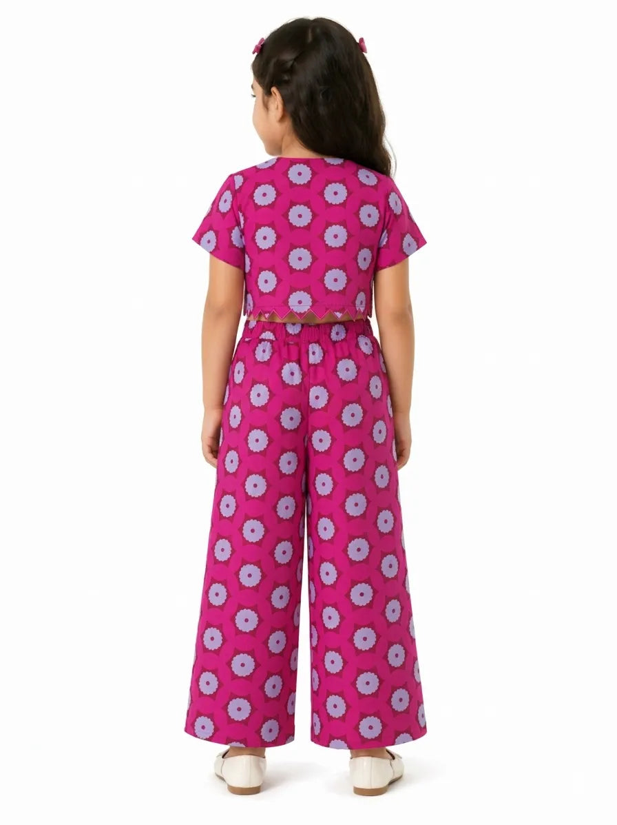 Girls Pink & White Pure Cotton Geometric Printed Co-ord Set