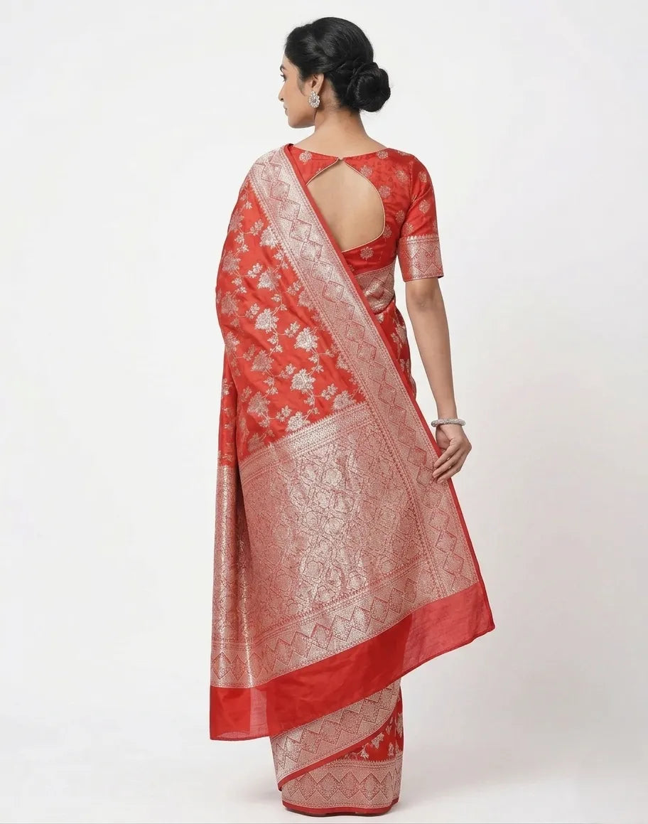 Red Banarasi Silk Blend Woven Design Saree