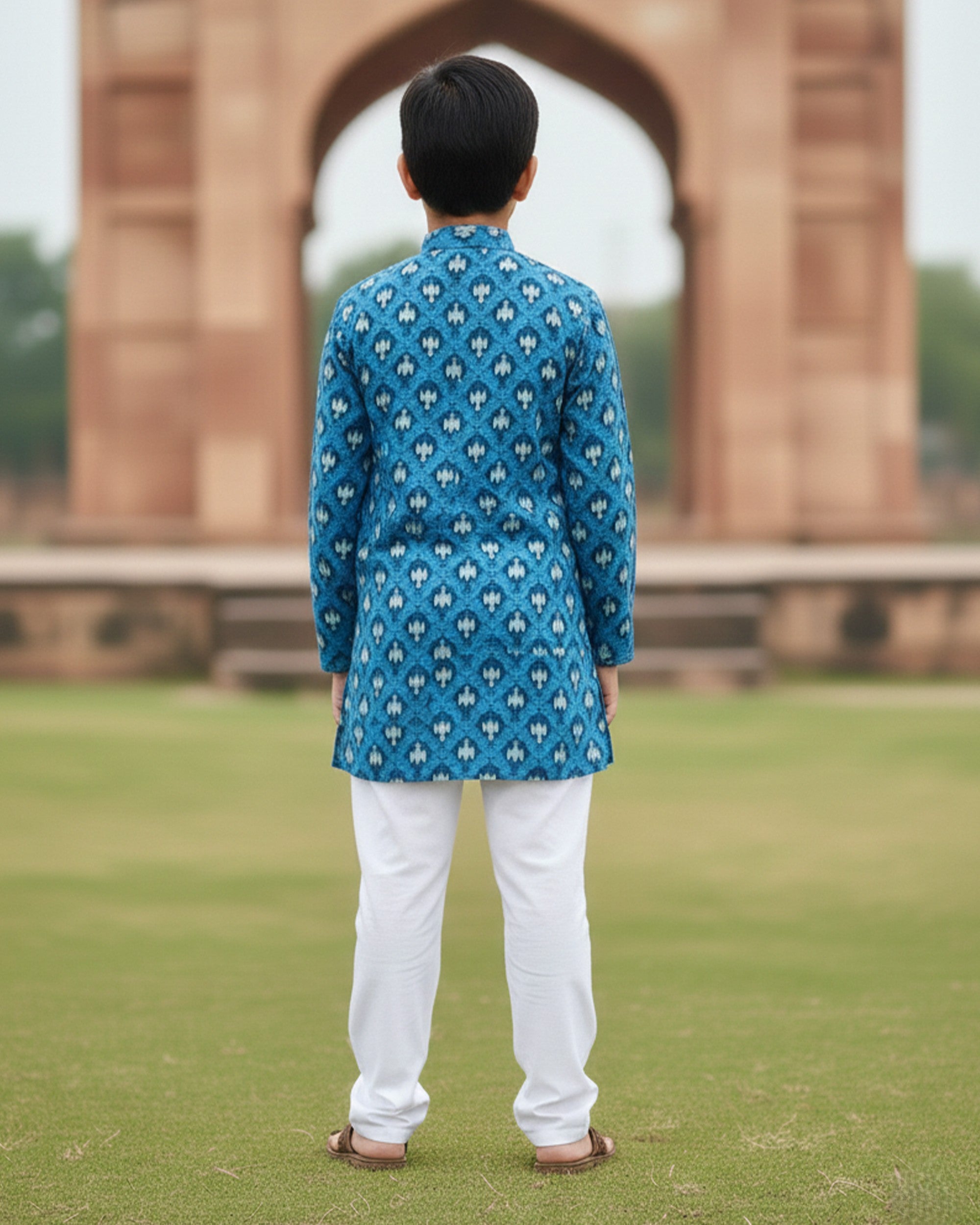 Boys' Cotton Printed Kurta with Pajama Set – Traditional Ethnic Wear for Festivals, Weddings, and Parties (Blue)
