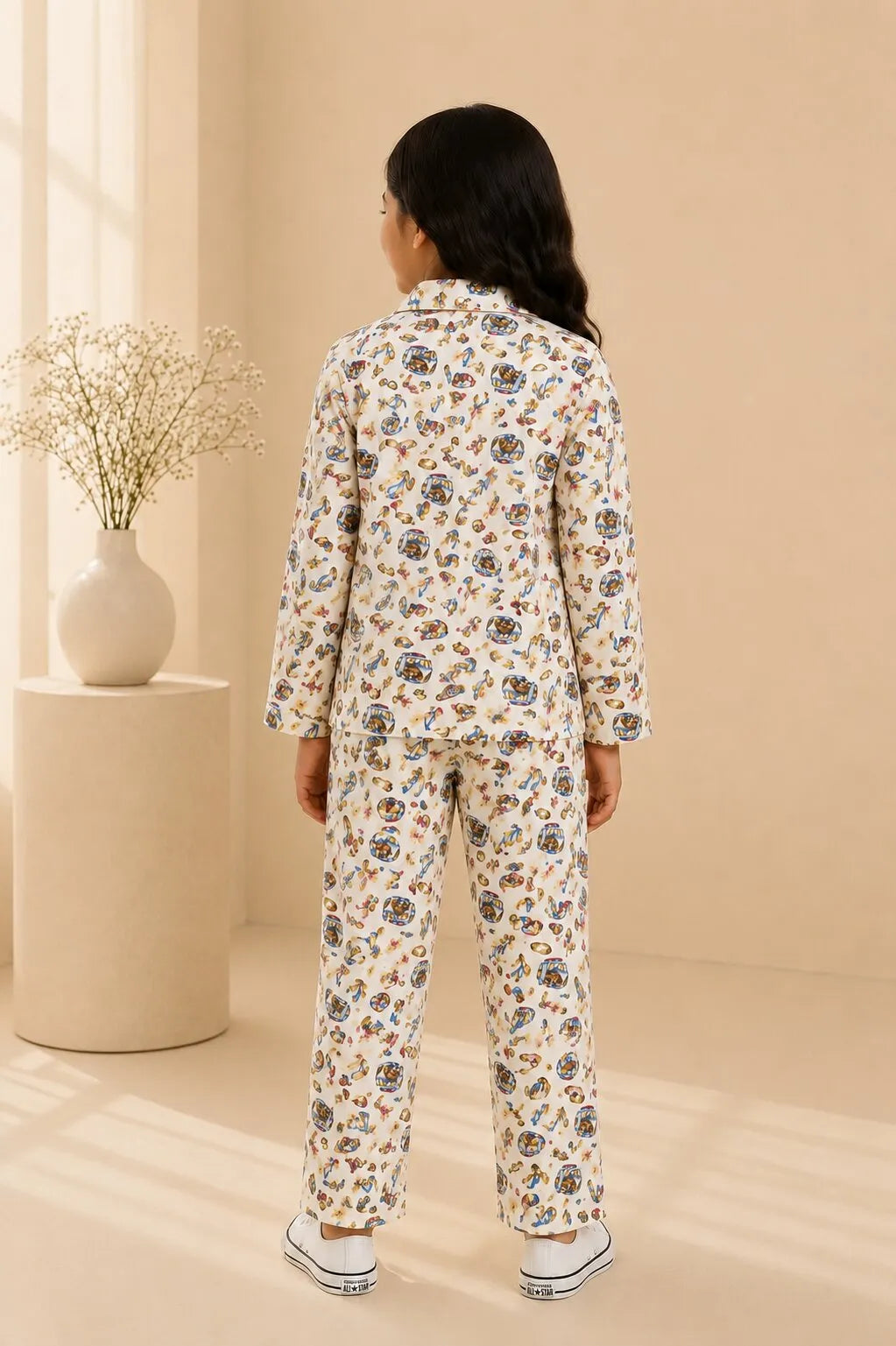 Girls Tropical Surf & Camper Print Cotton Night Suit