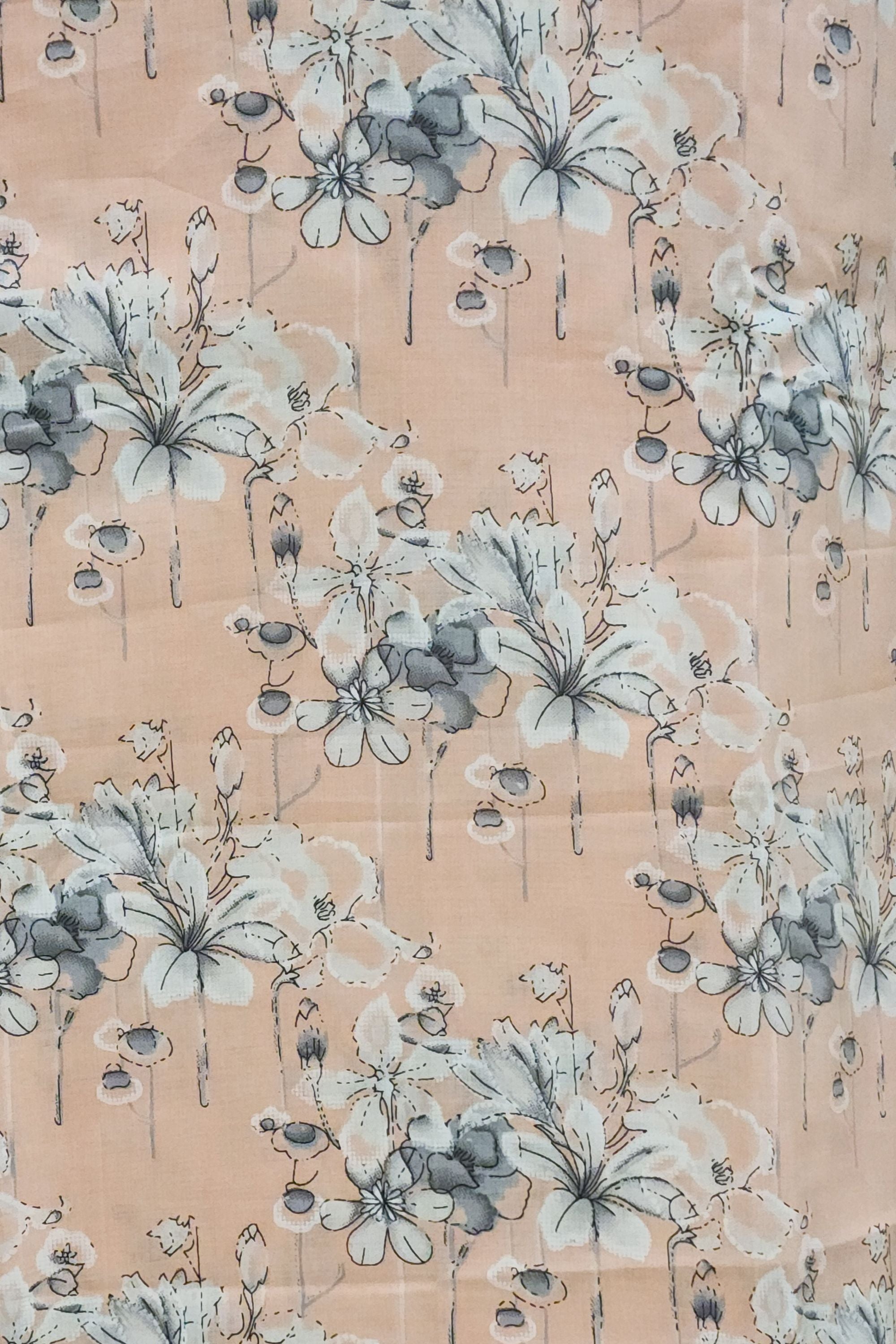 Women's Pure Cotton Peach Floral Print Unstitched Suit Set