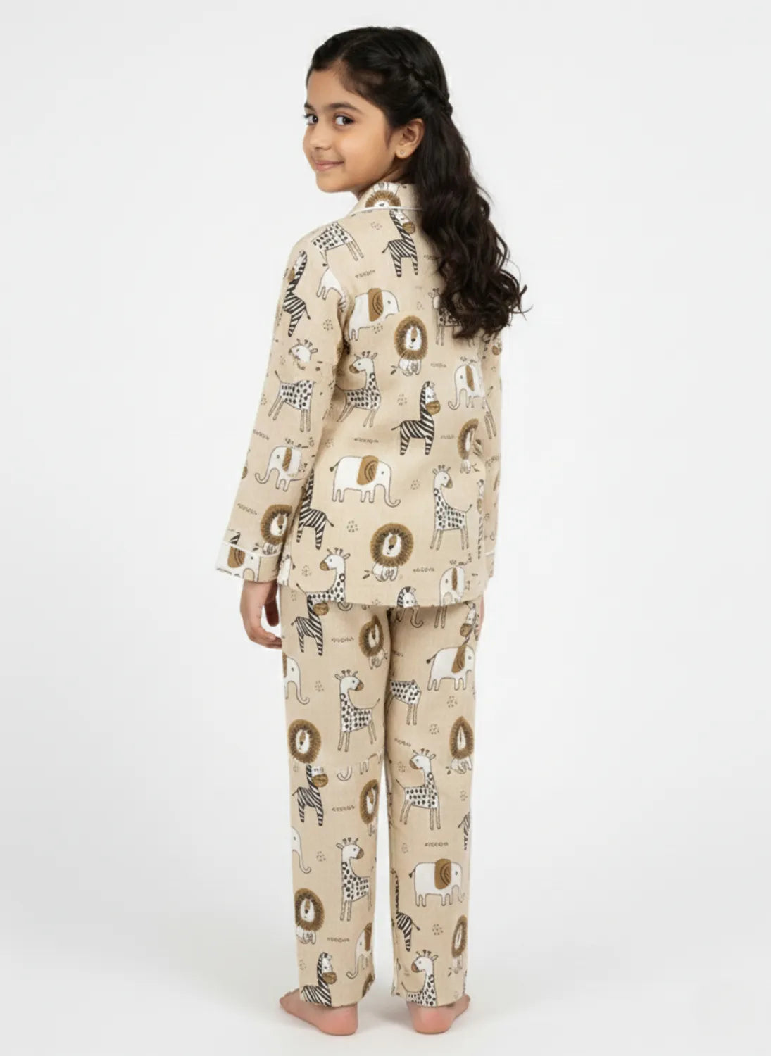 Kids Girls Full Sleeve Collared Pure Cotton Night Suit