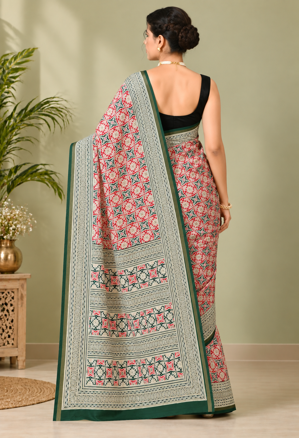 Elegant Multicolour Floral Printed Saree with Green Traditional Border