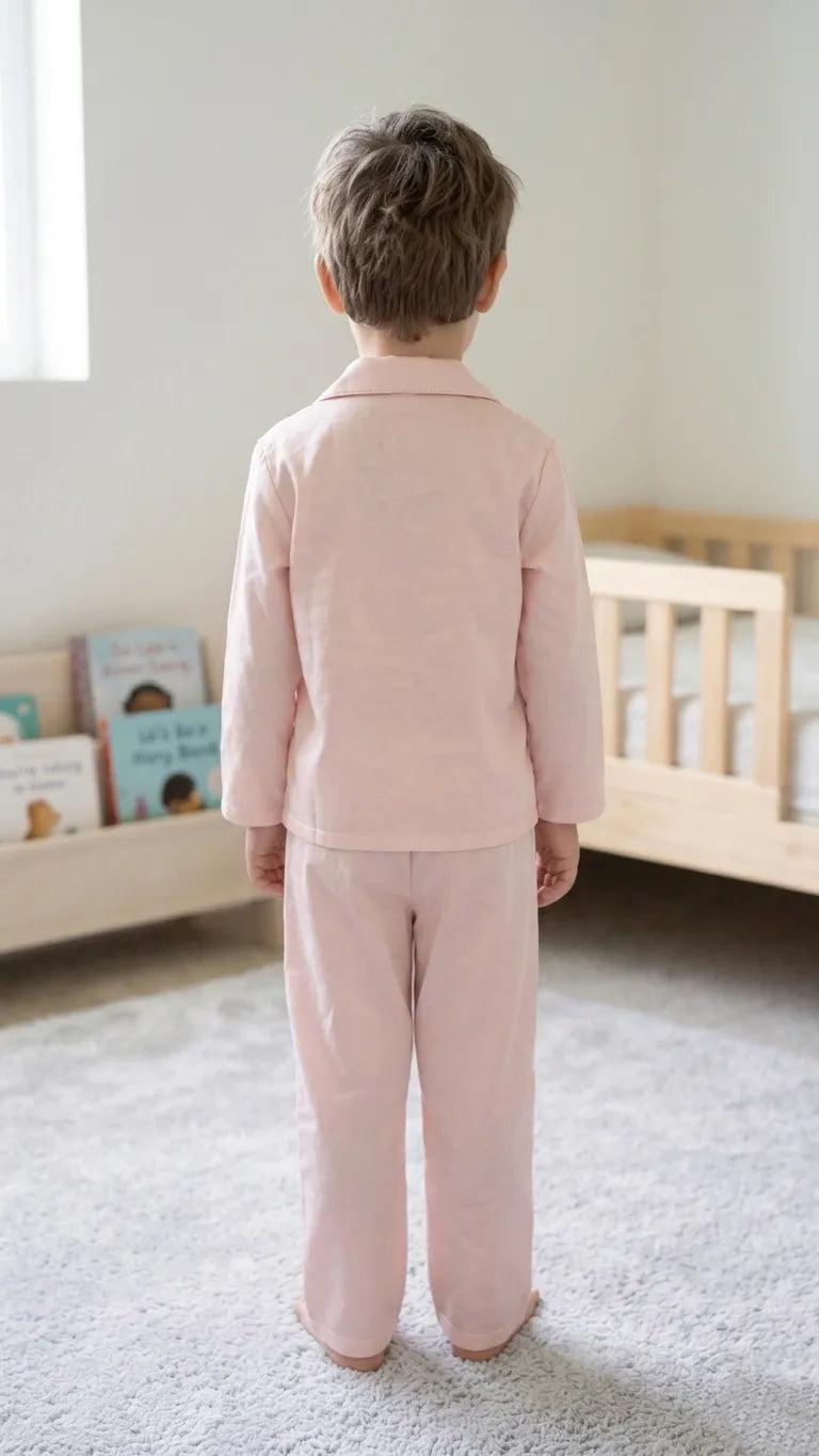 Kids' Peach Solid Satin Night Suit