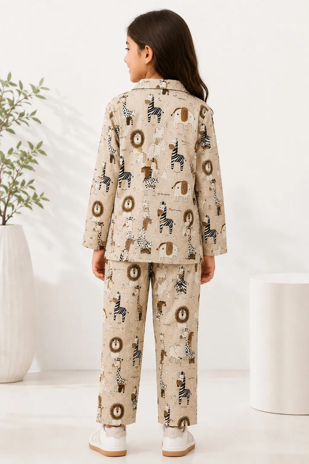 Kids Girls Full Sleeve Collared Pure Cotton Night Suit