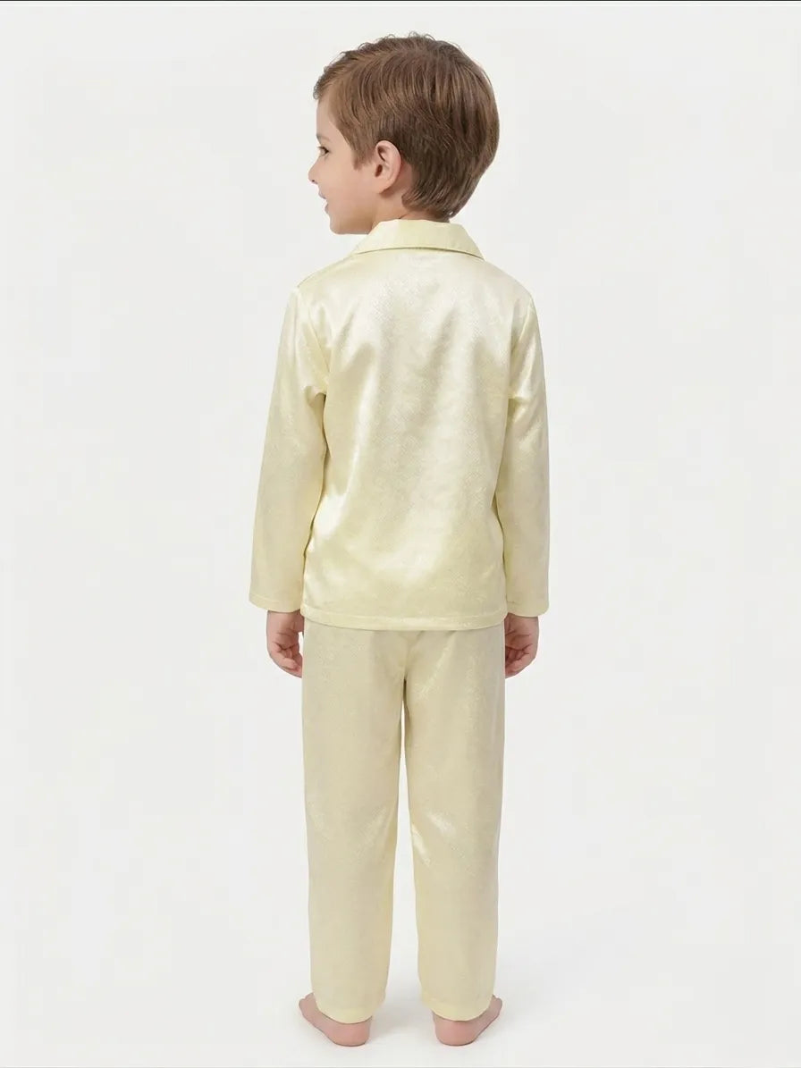 Boys' Luxurious Solid Satin Night Suit – Comfortable Full-Sleeve Button-Down Shirt & Pyjama Set