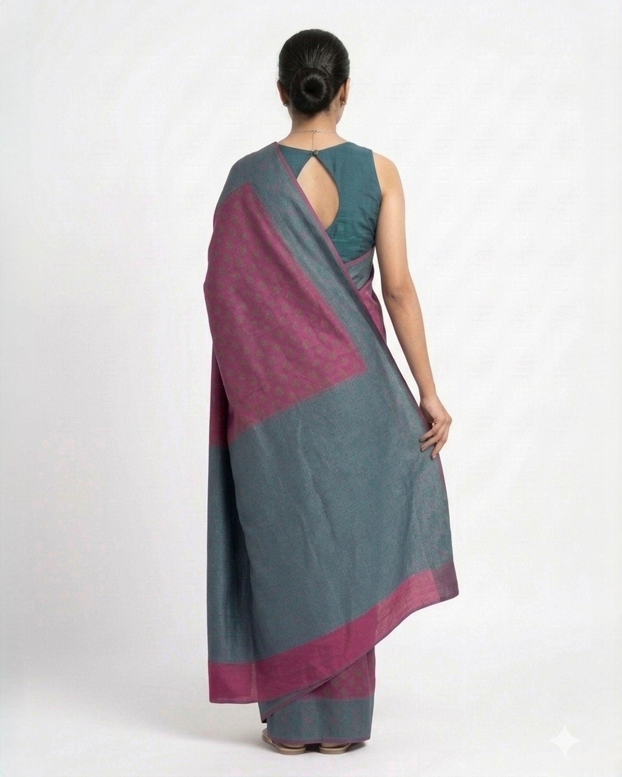 Magenta & Teal Blue Ethnic Motifs Woven Design Zari Silk Blend Saree
