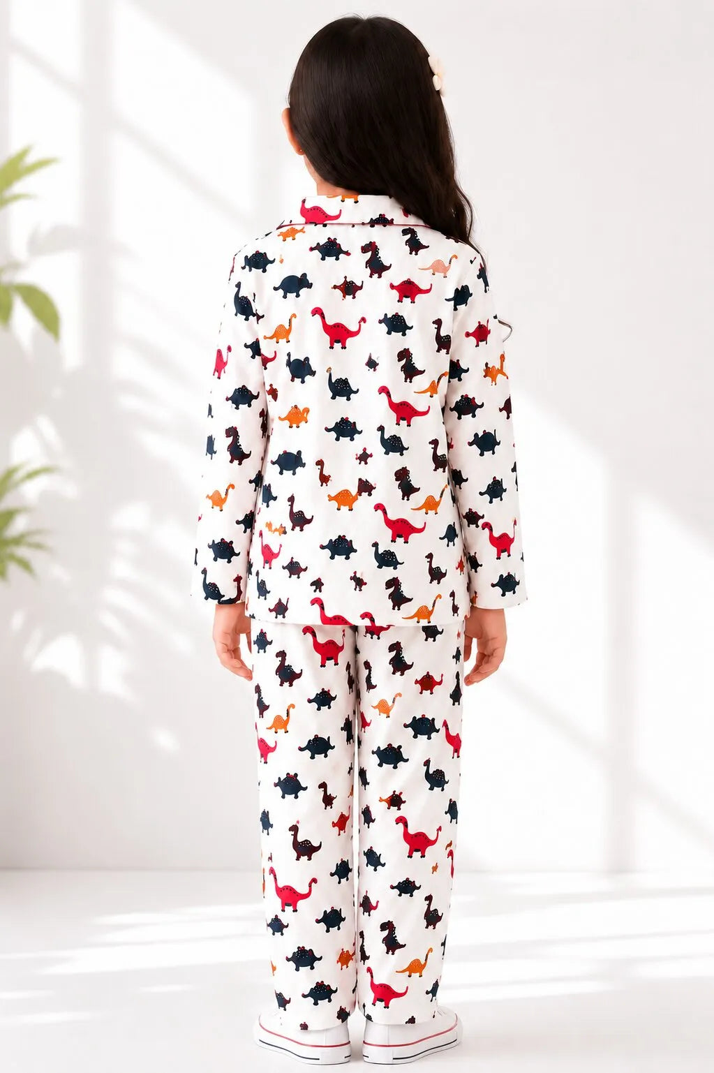 Kids Girls Full Sleeve Collared Pure Cotton Night Suit