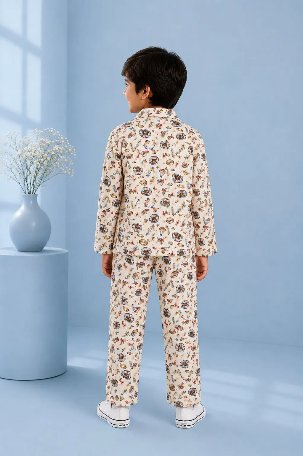 Tropical Surf & Camper Print Cotton Night Suit