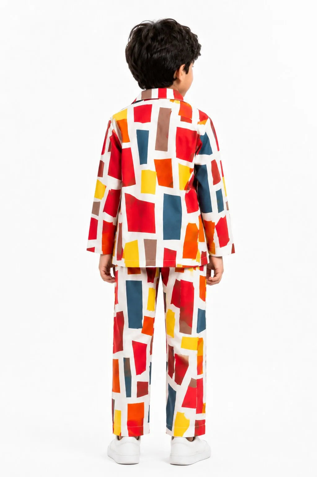 Boys Multi-Colored Abstract Geometric Print Pure Cotton Night Suit