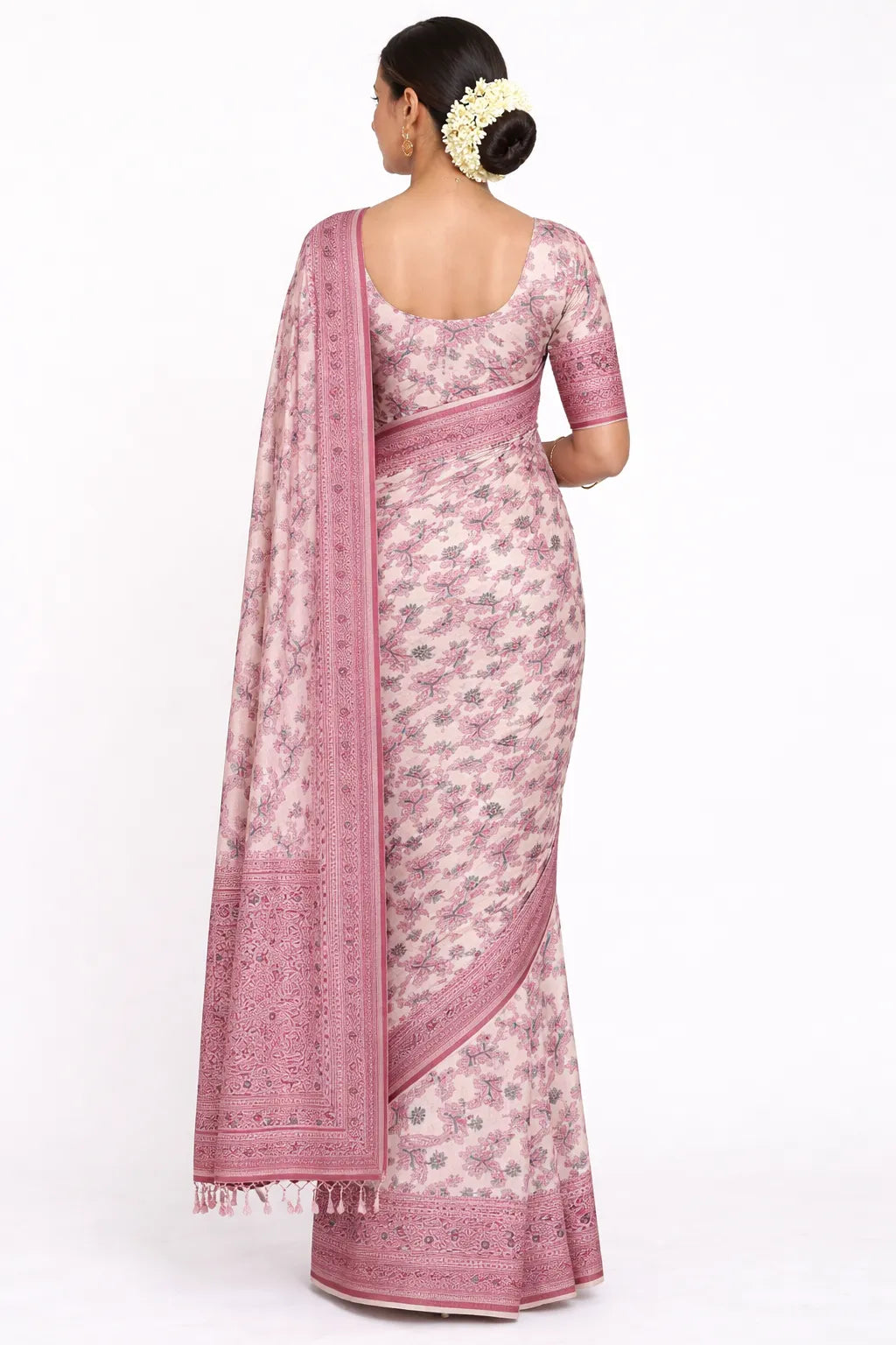 Women Off-White & Pink  Printed Silk Blend Saree