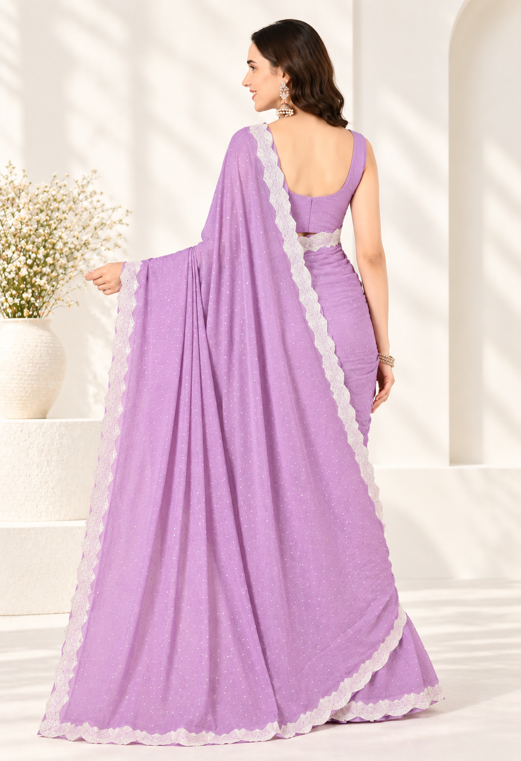 Elegant Lavender Saree with Delicate Embroidered Border