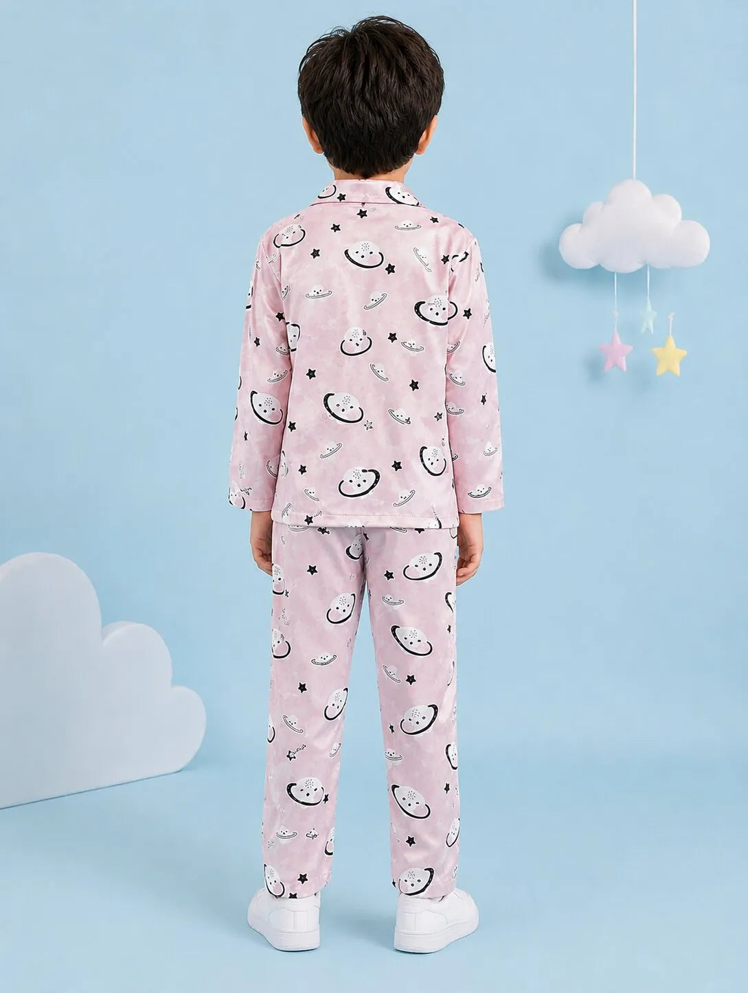 Boys Pink Celestial Printed Satin Night Suit Set