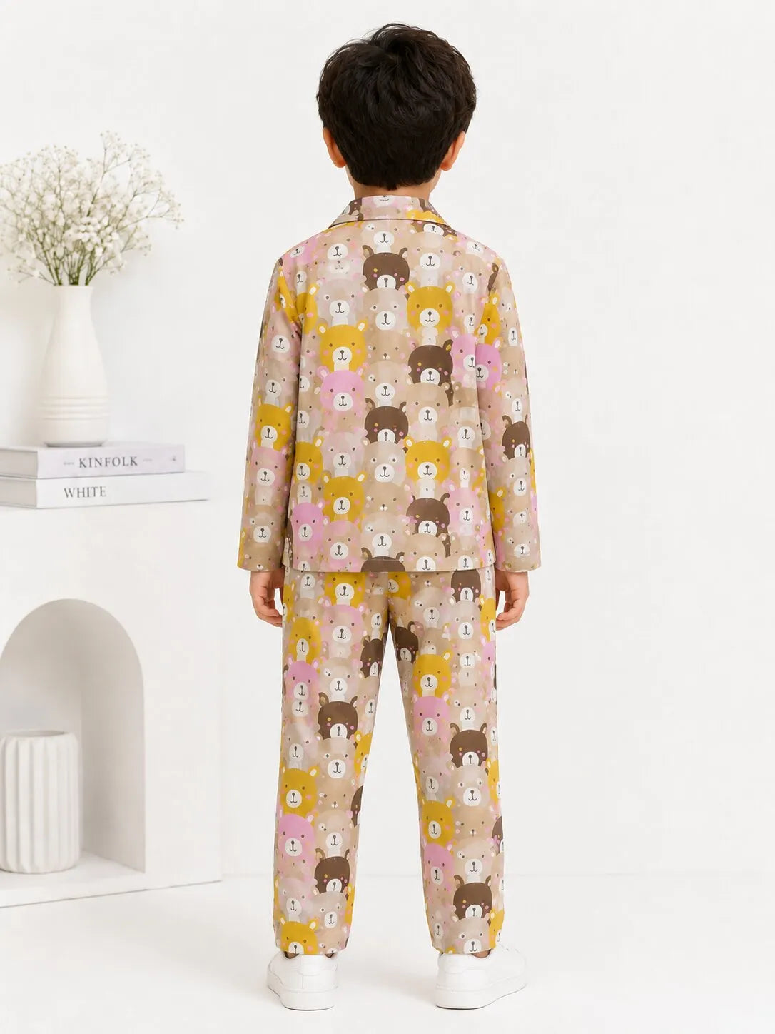 Kids Boys Full Sleeve Collared Pure Cotton Night Suit