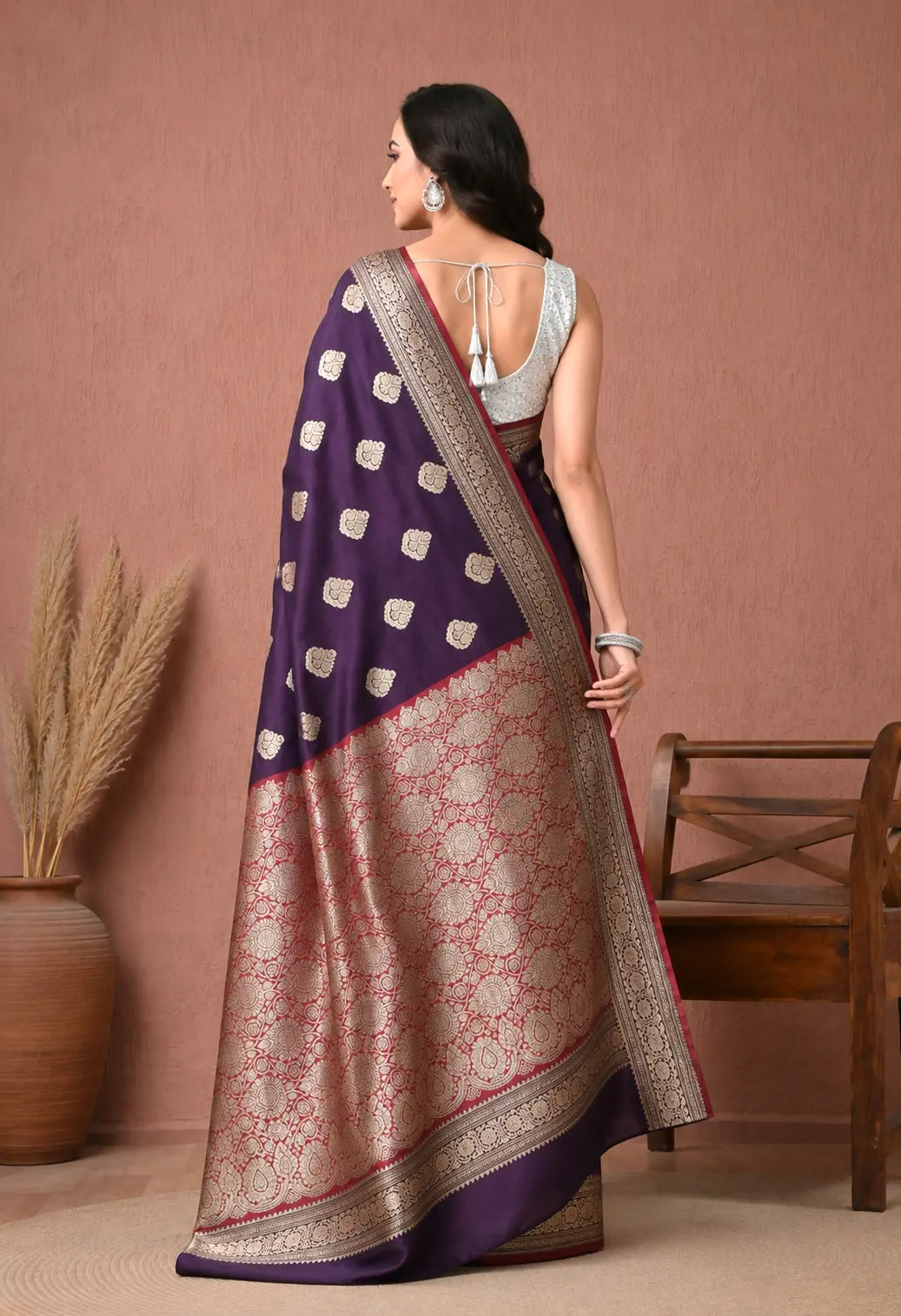 Regal Deep Purple Silk Blend Banarasi Saree with Zari Weaving