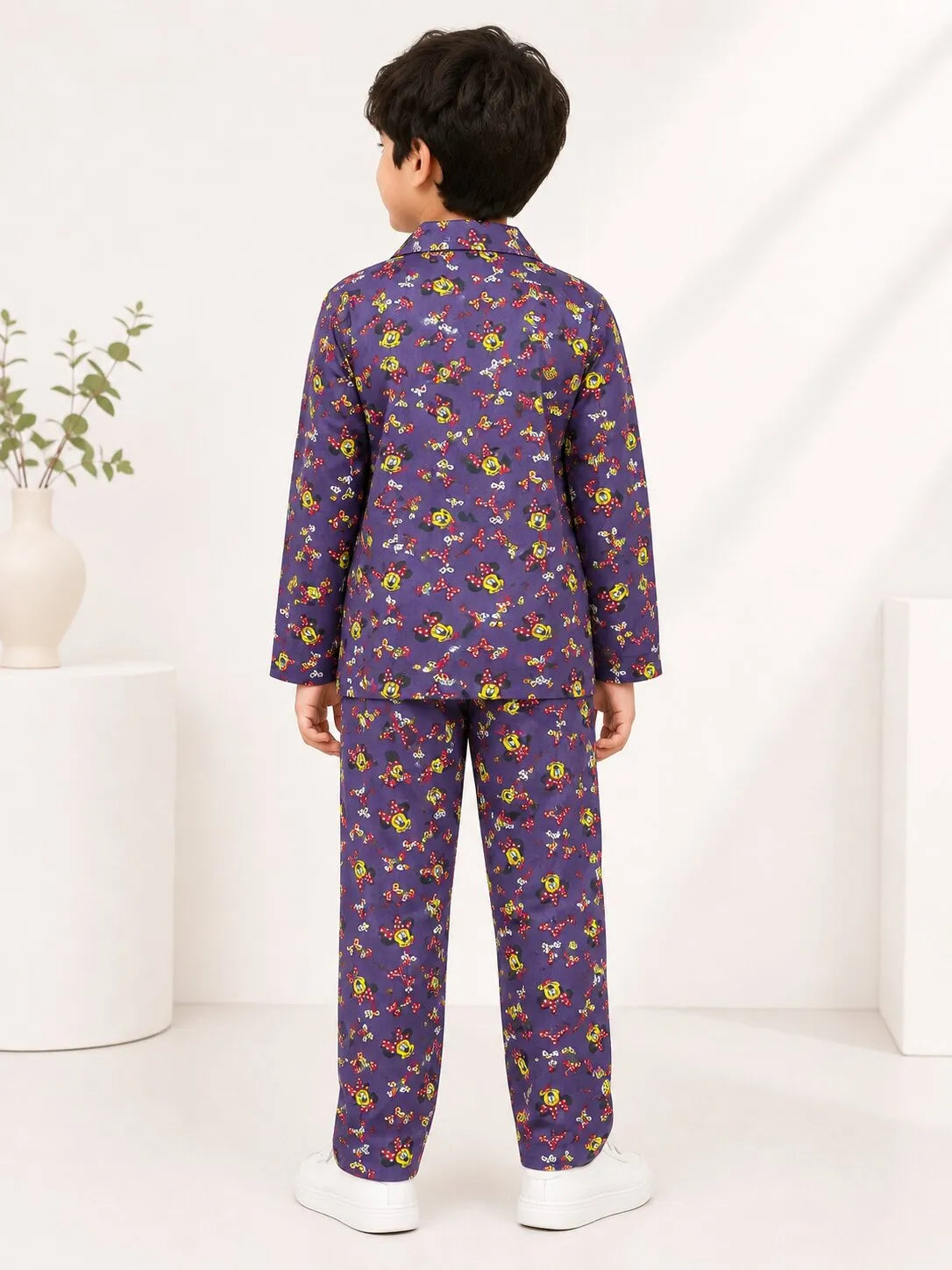 Kids Mauve & Yellow Character Print Night Suit