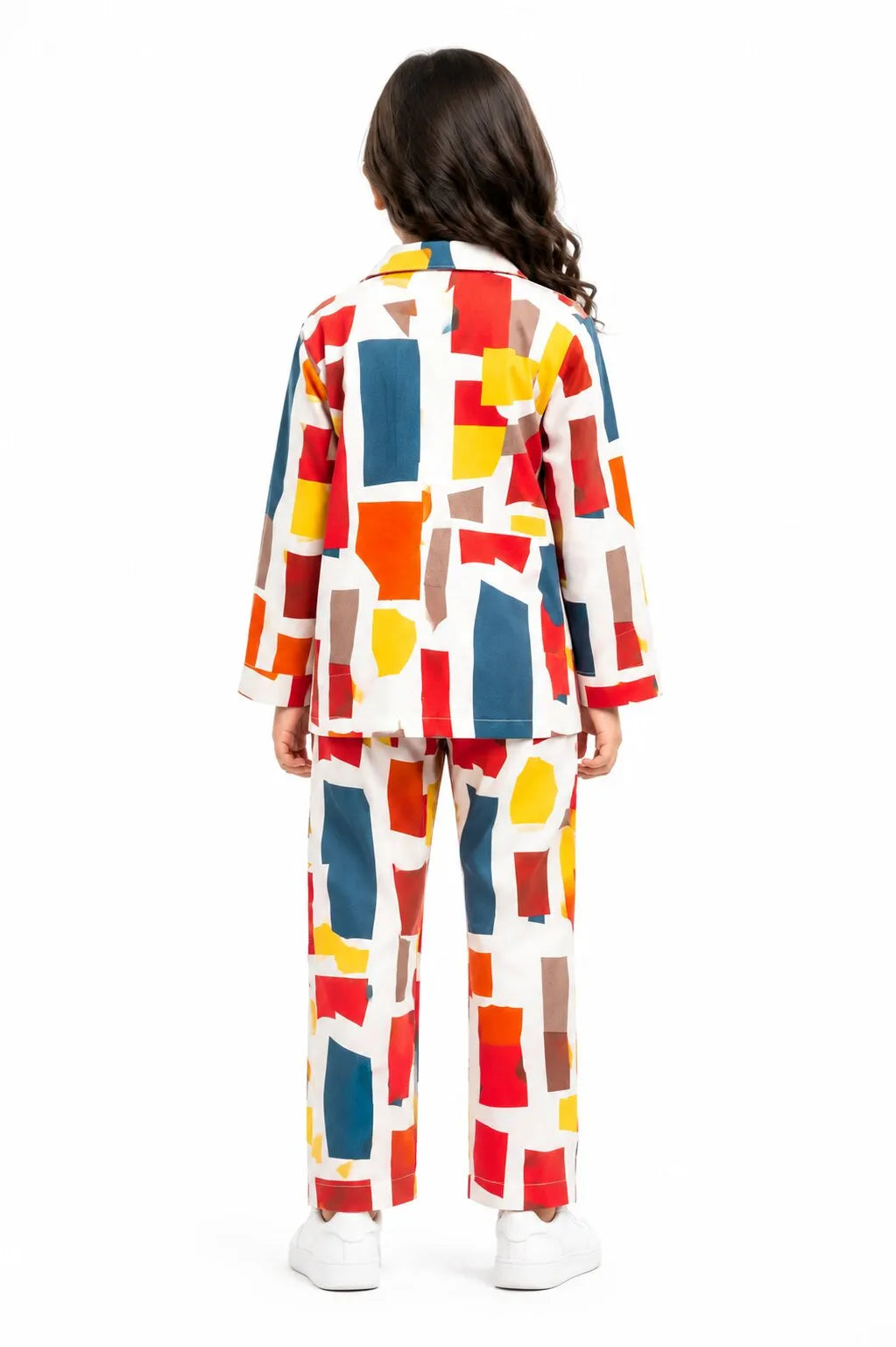 Girls Multi-Colored Abstract Geometric Print Pure Cotton Night Suit