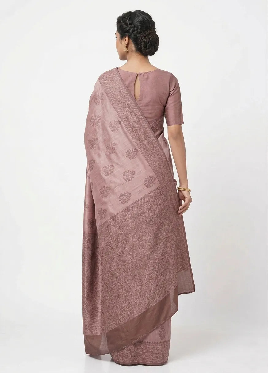 Mauve & Copper-Toned Floral Woven Design Banarasi Silk Saree with Unstitched Blouse