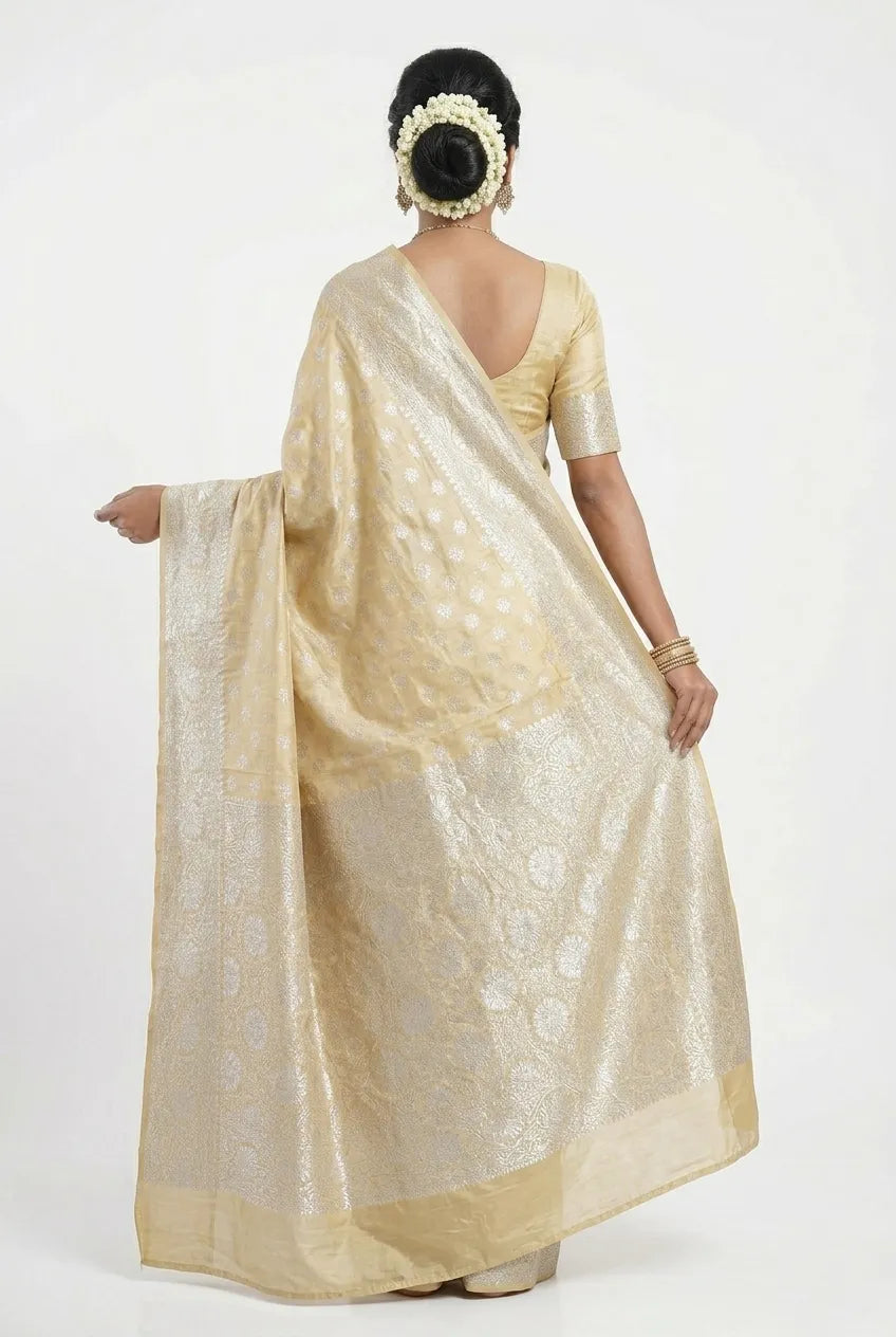 Cream & Gold Woven Design Banarasi Silk Saree