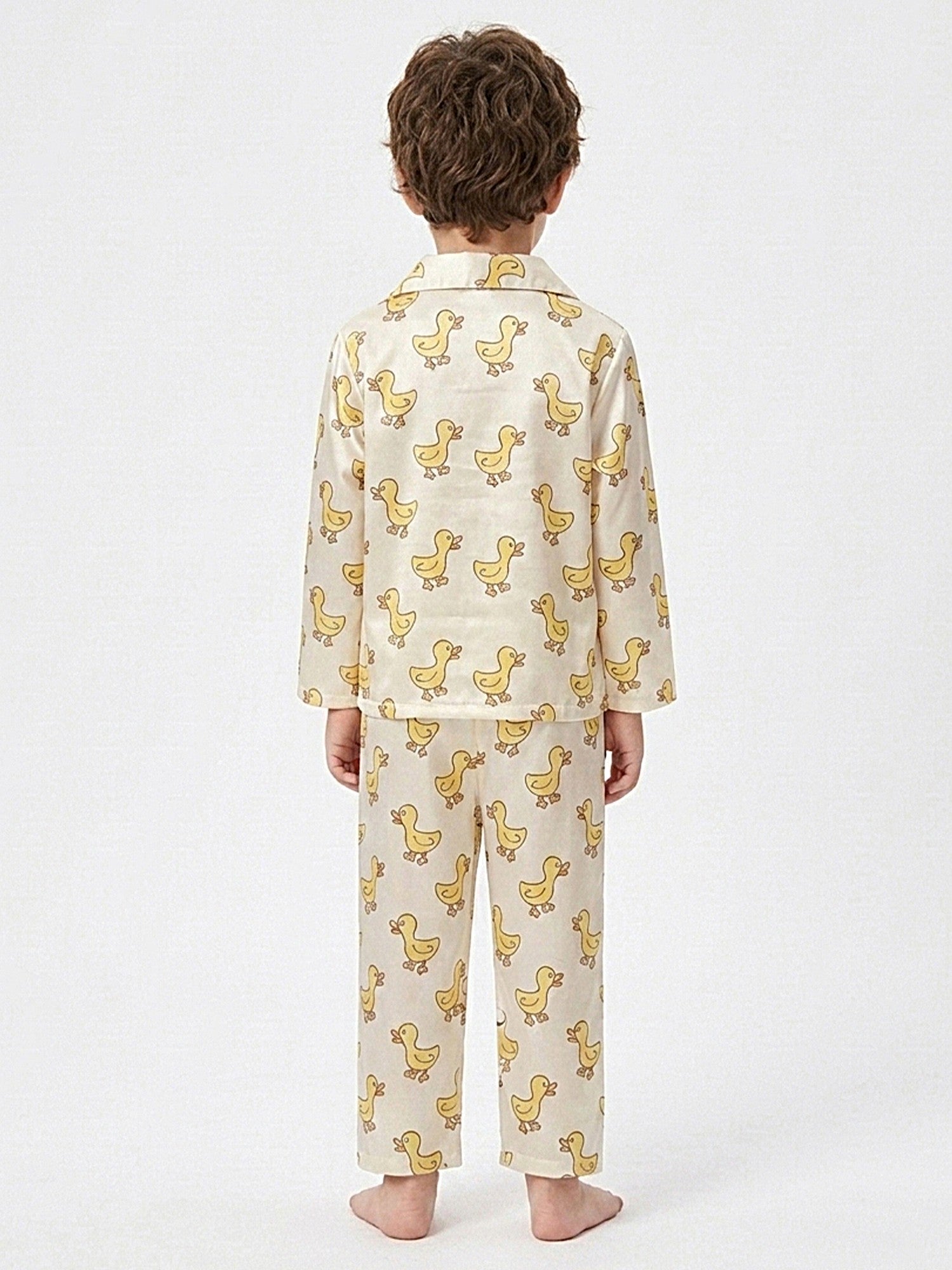 Boys Off-White & Yellow Satin Duck Printed Nightsuit