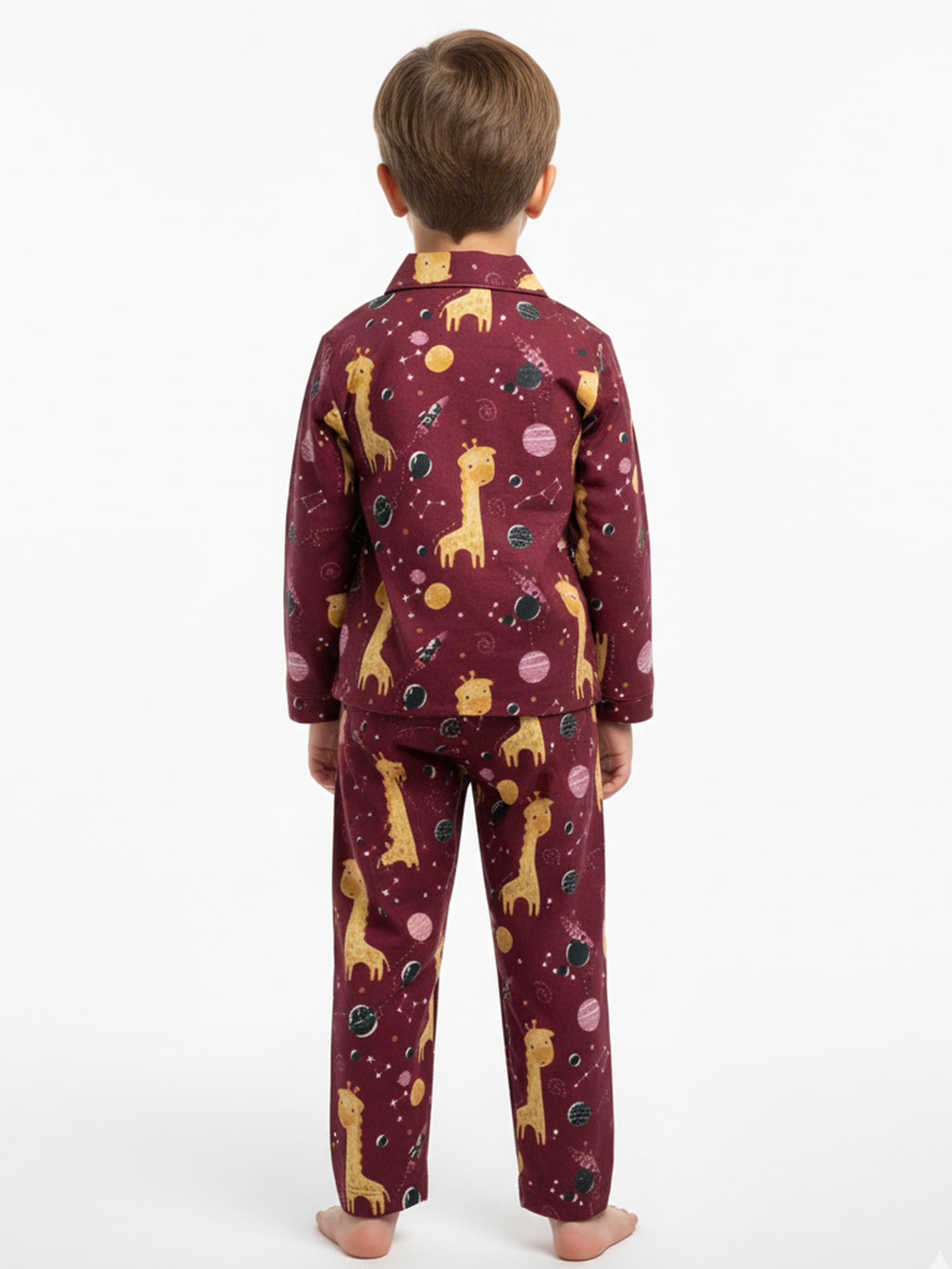 Kids Boys Maroon & Yellow Printed Pure Cotton Night Suit