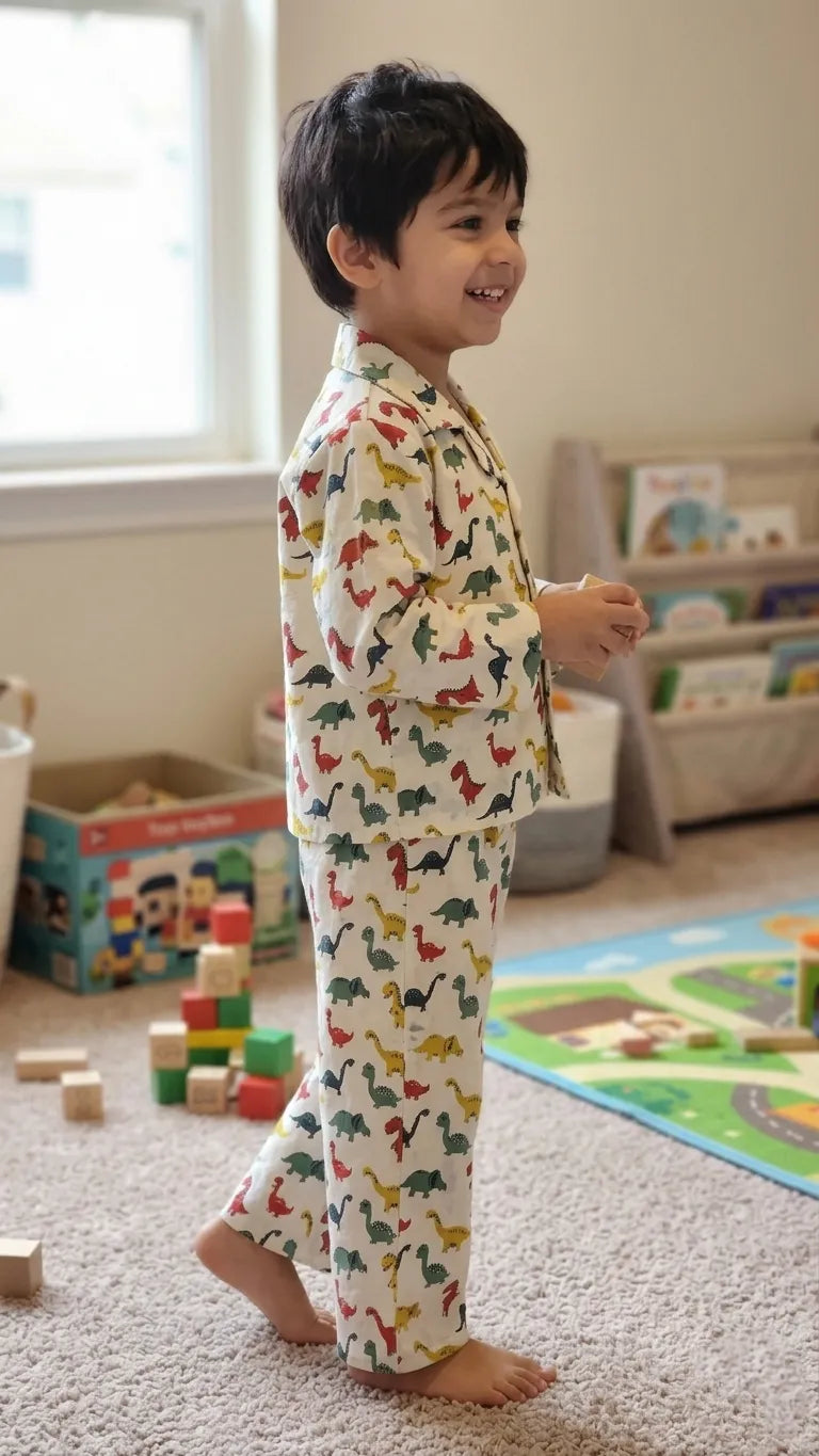 Kids' Dinosaur Print Cotton Night Suit