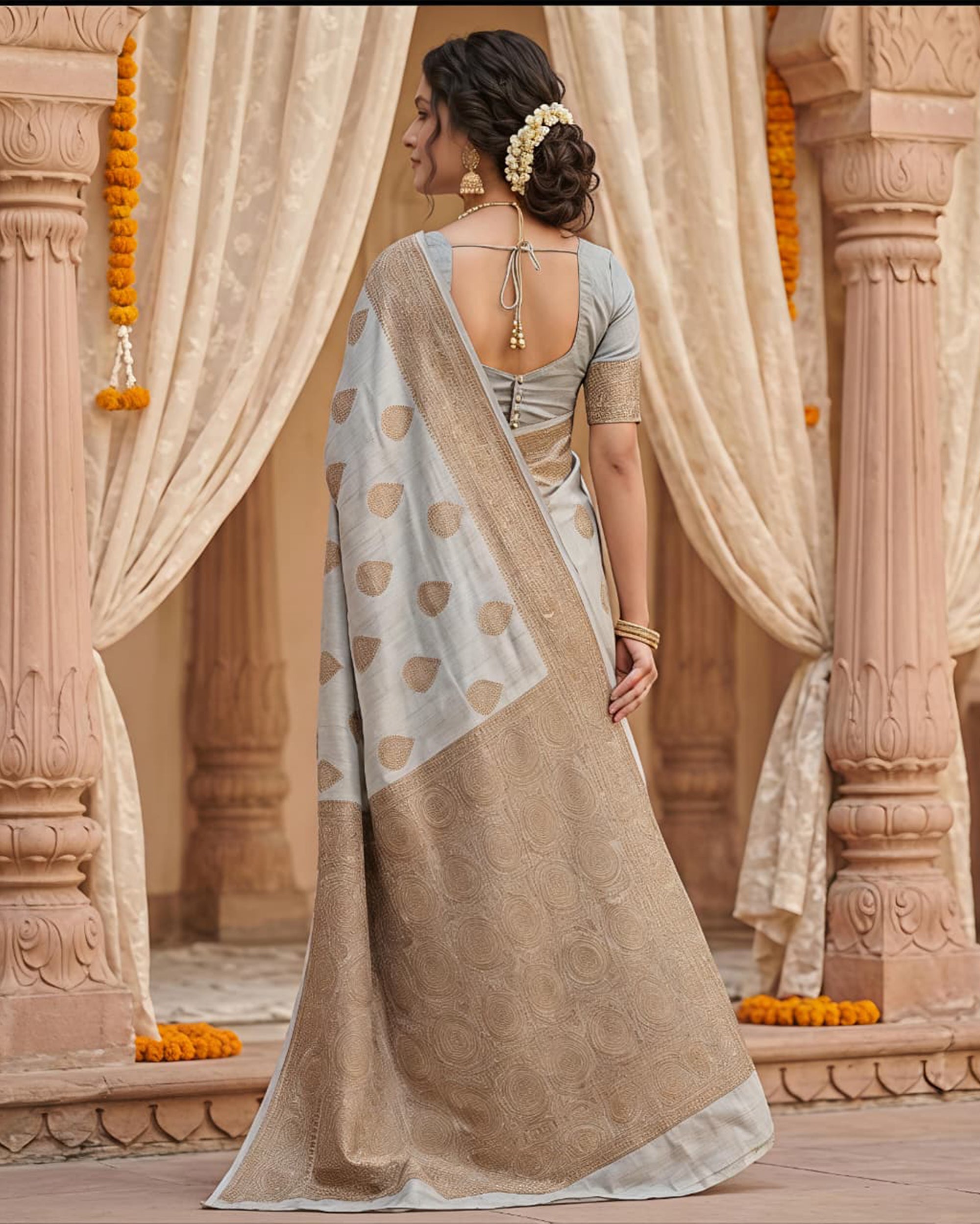 Silk Blend Woven Design Zari Banarasi Saree with Blouse Piece