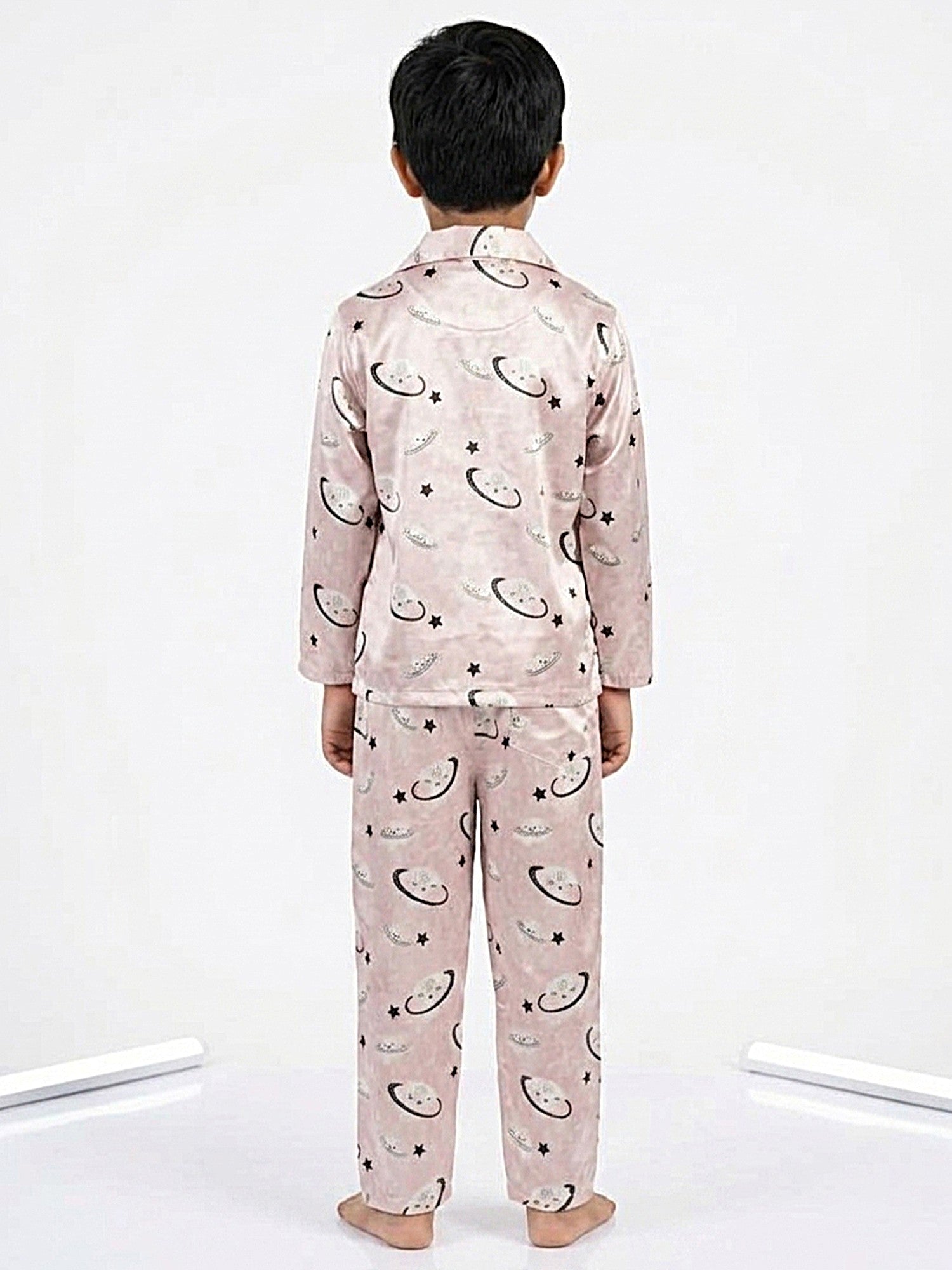 Boys Pink Celestial Printed Satin Night Suit Set