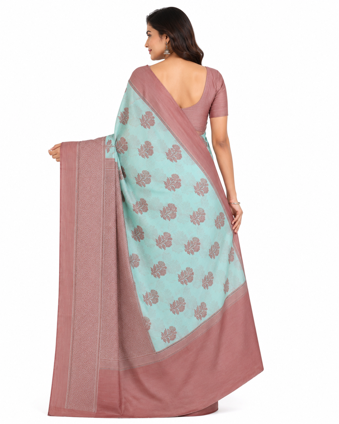 Steel Blue & Silver-Toned Woven Design Banarasi Saree