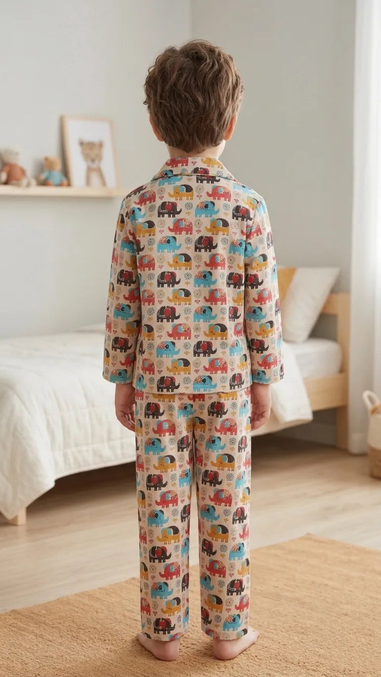 Kids' Elephant Print Cotton Night Suit