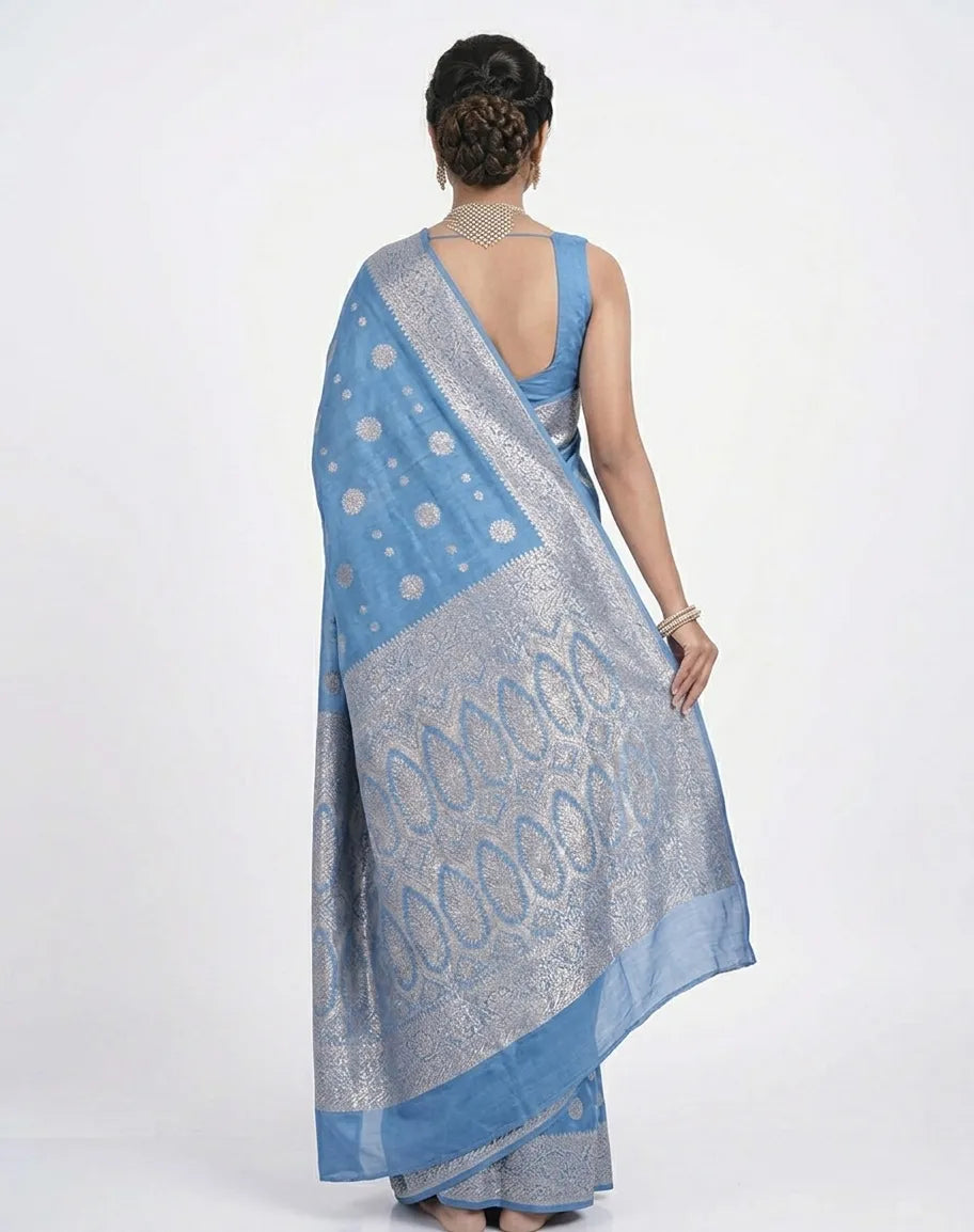 Blue & Silver Woven Design Banarasi Silk Saree