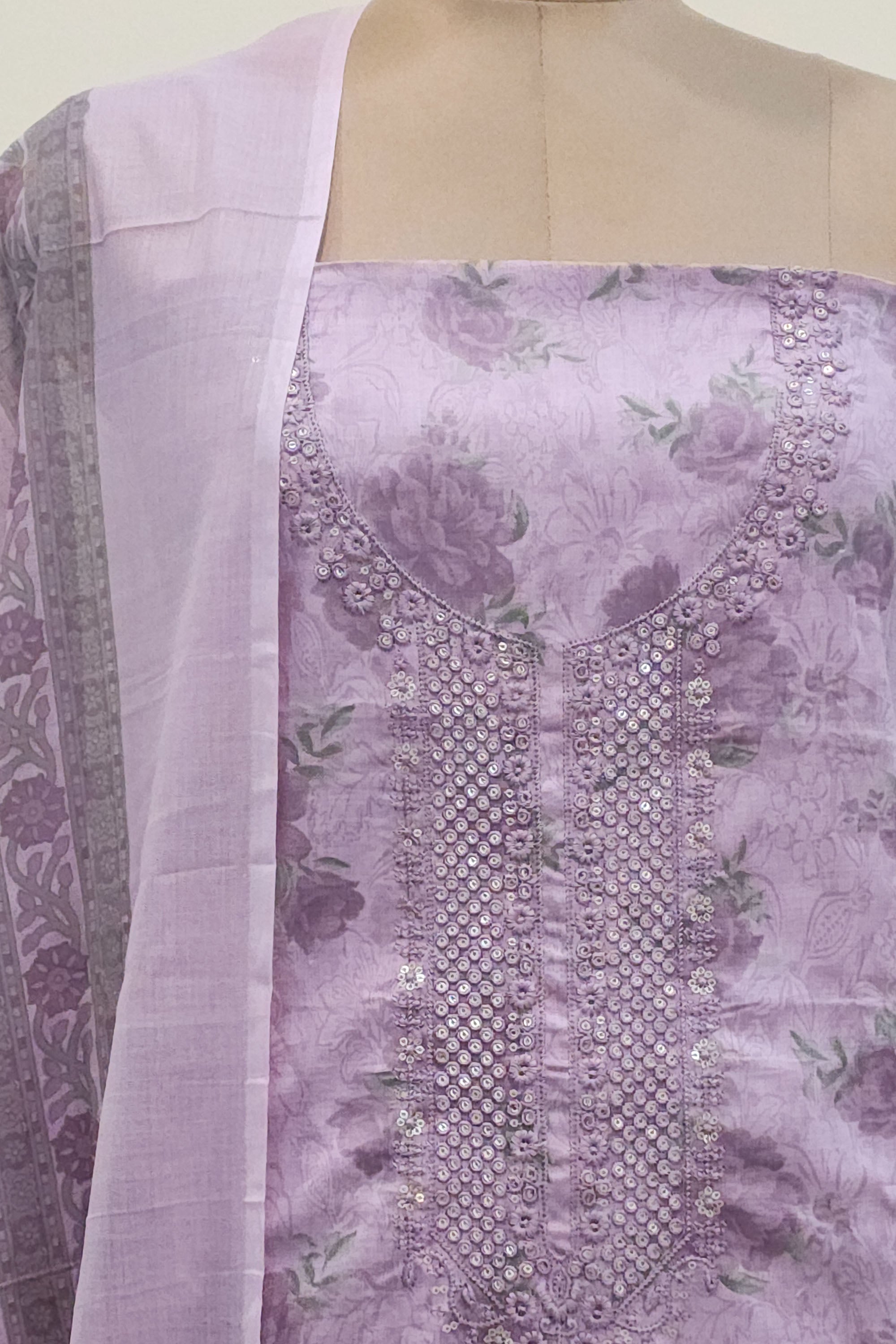 Women's Pure Cotton Lavender Floral Print Unstitched Suit Set