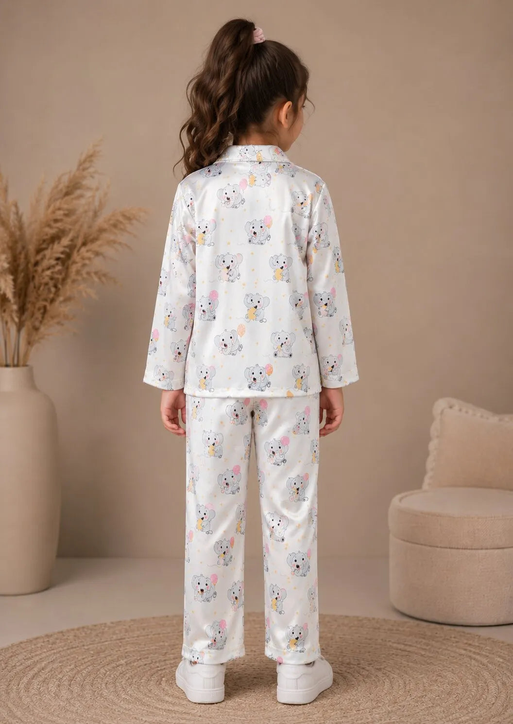 Girls Satin Elephant & Balloon Print Night Suit
