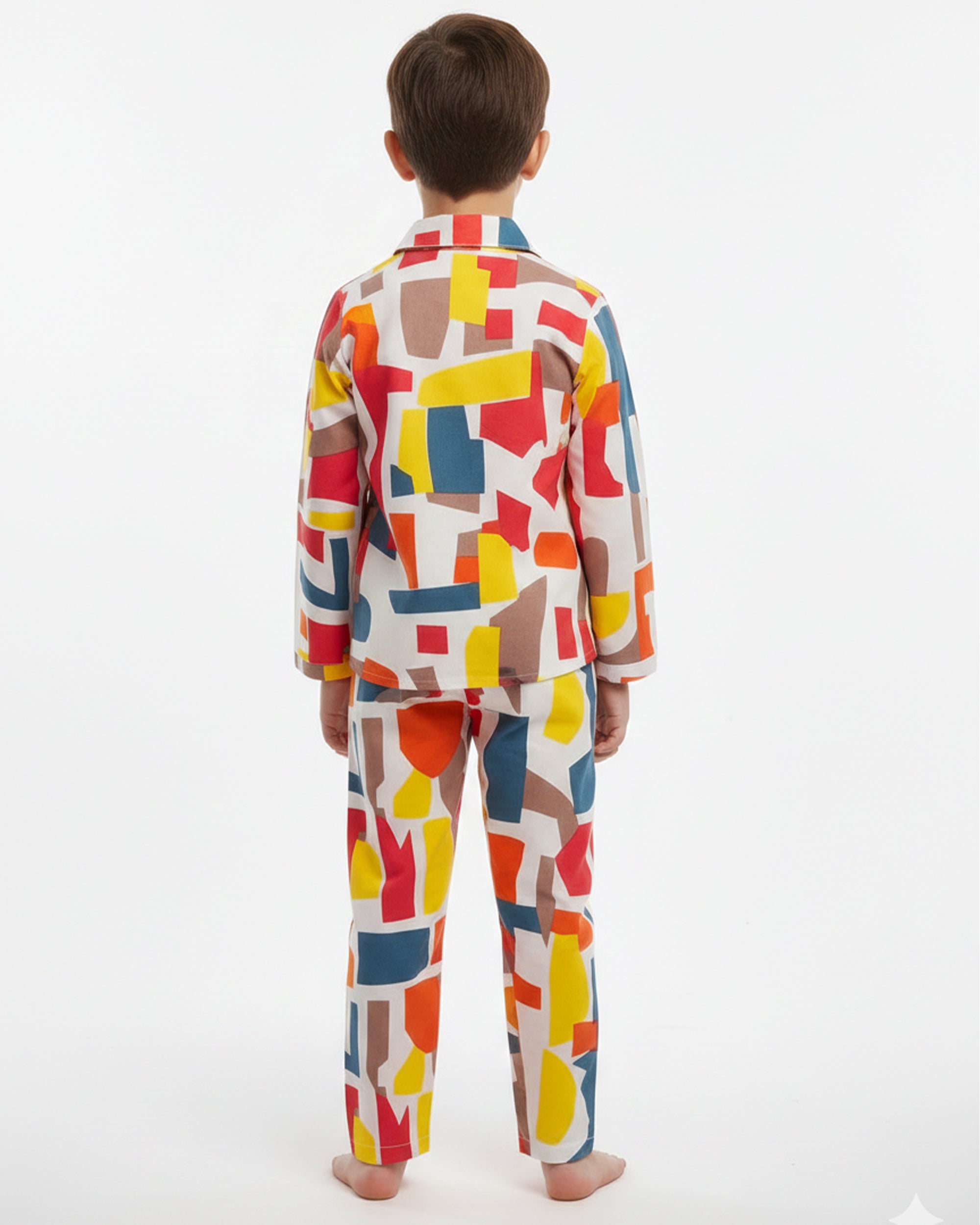 Boys Multi-Colored Abstract Geometric Print Pure Cotton Night Suit