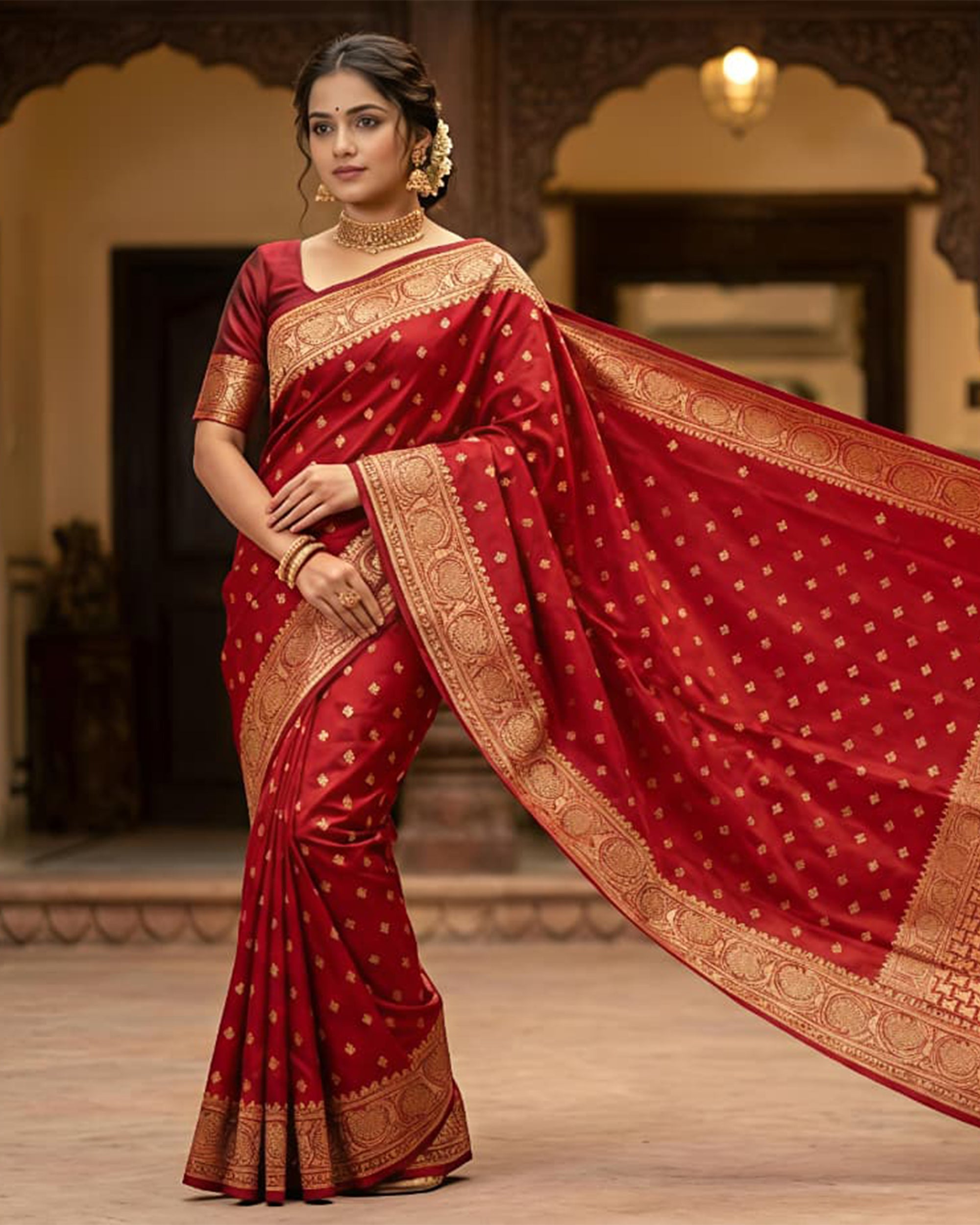 Women Maroon & Gold-Toned Ethnic Motifs Banarasi Art Silk Saree