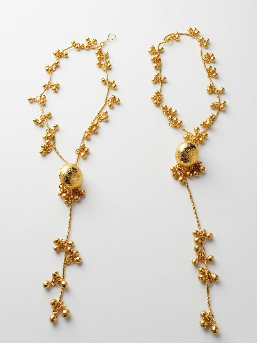 Antique Gold-Plated Sahare Earrings with Textured Orb & Ghungroo Drops