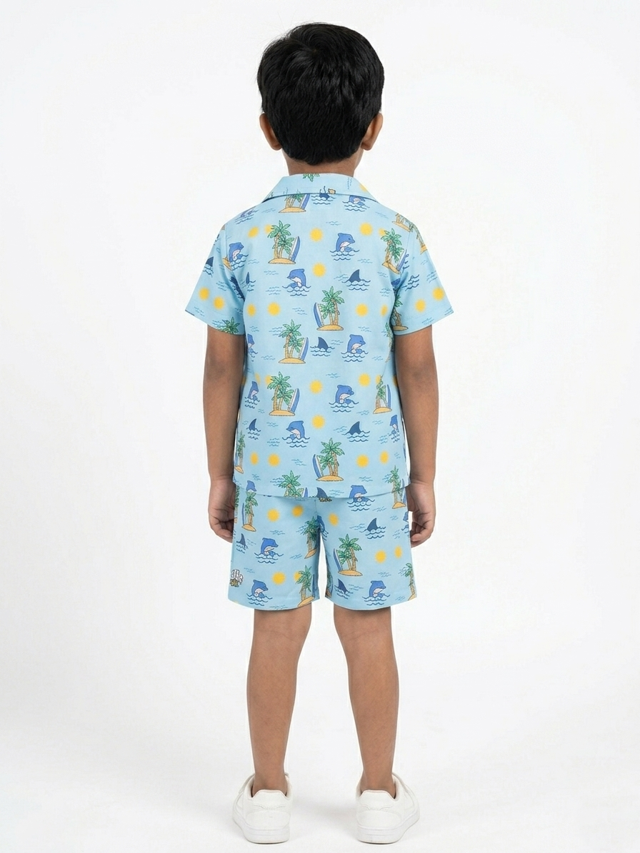 Boys' Tropical Surf & Beach Print Poly-Knit Baba Suit
