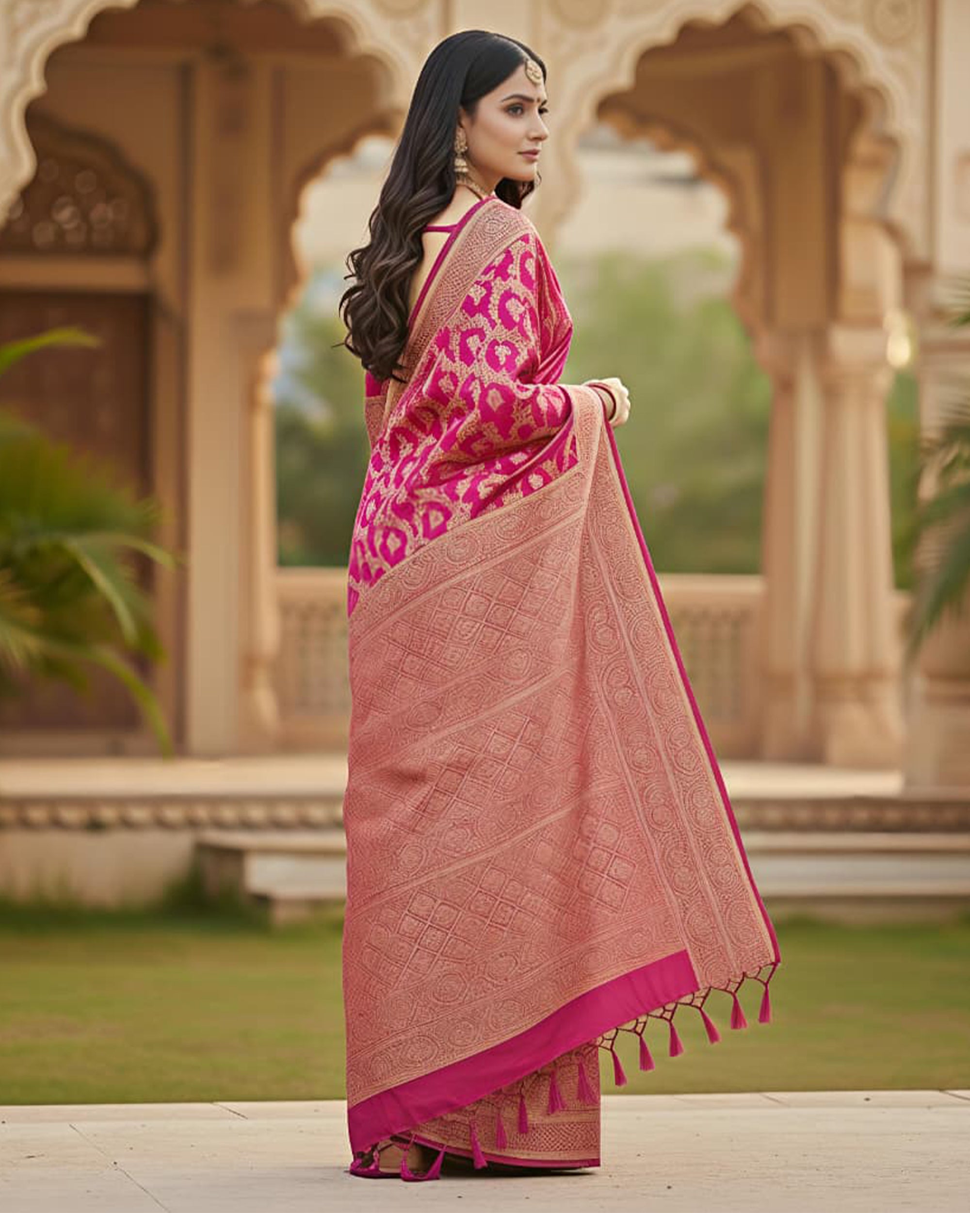 Ethnic Art Silk Woven Design Banarasi Style Saree with Blouse Piece