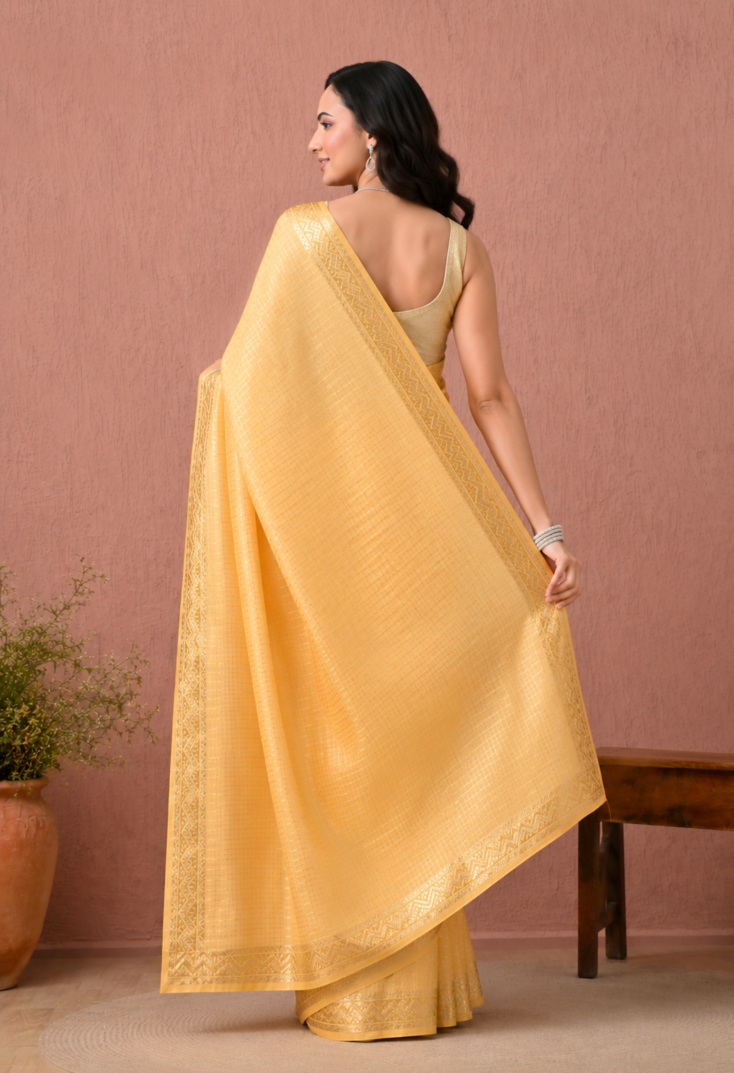 Mustard Yellow Cotton Saree with Woven Border