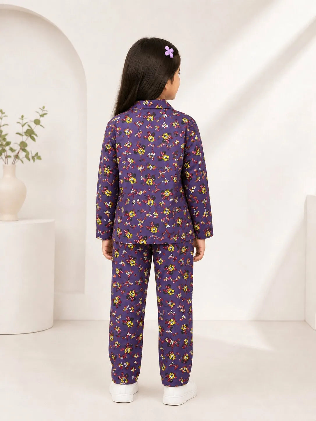 Kids' Pure Cotton Mauve Purple Character Print Night Suit