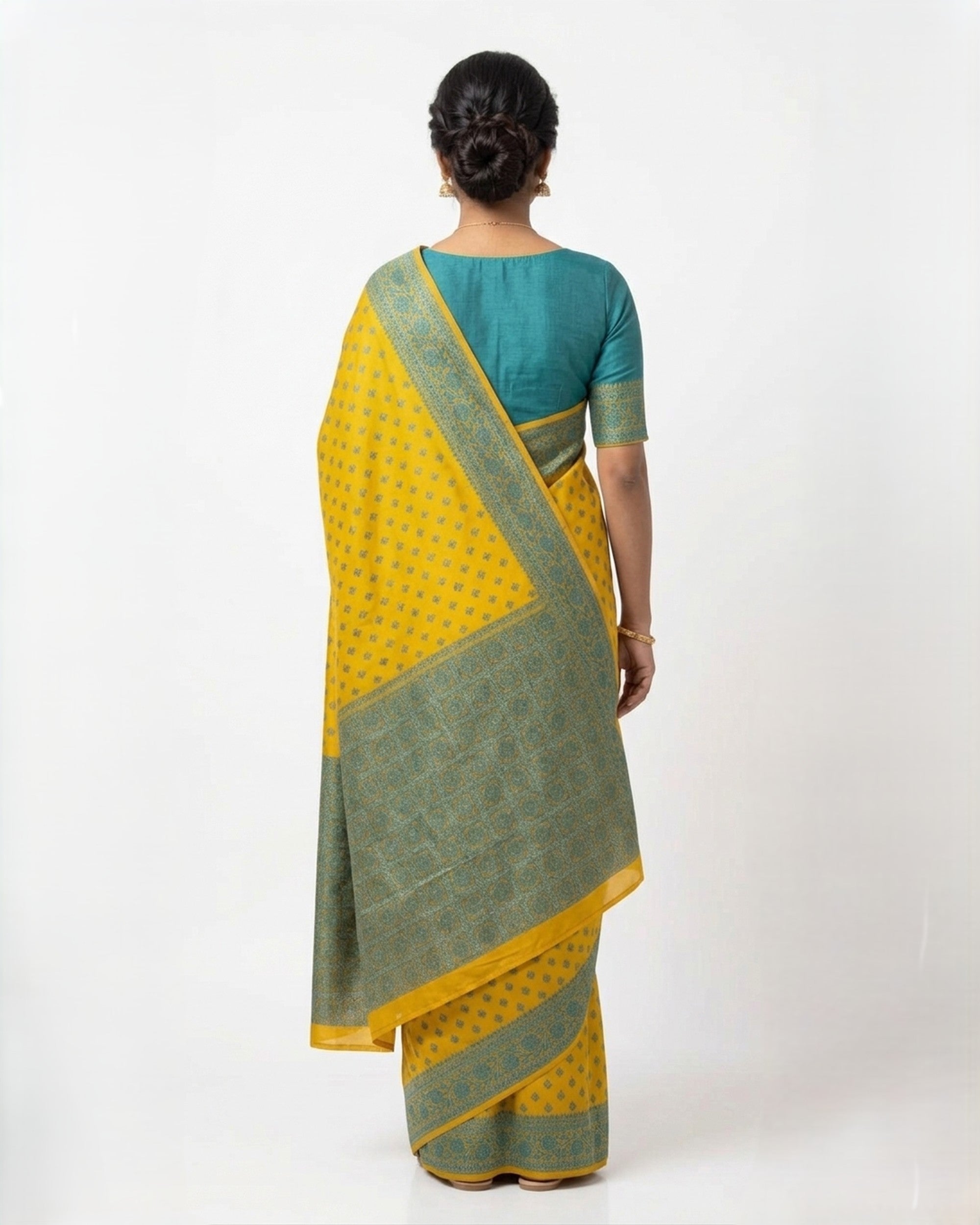 Yellow & Green Ethnic Motifs Woven Design Zari Silk Blend Saree