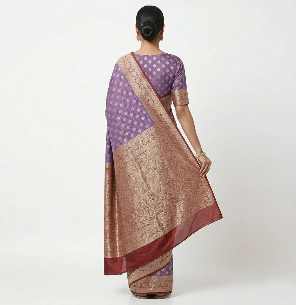 Purple & Gold-Toned Banarasi Silk Blend Woven Design Saree