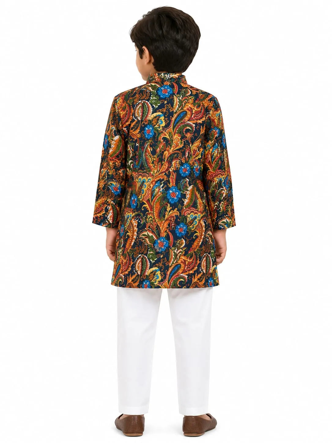 Boys Multicolor Kalamkari Print Pure Cotton Kurta with Pyjamas