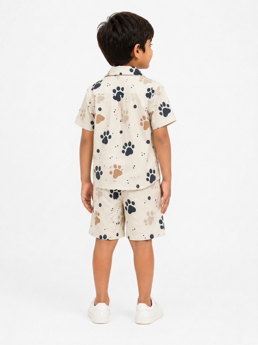 Boys' Playful Paw Print Poly-Knit Baba Suit