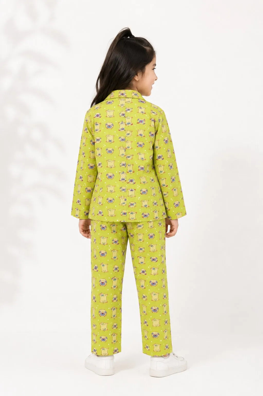 Girls' Lime Green Pug Print Pure Cotton Night Suit
