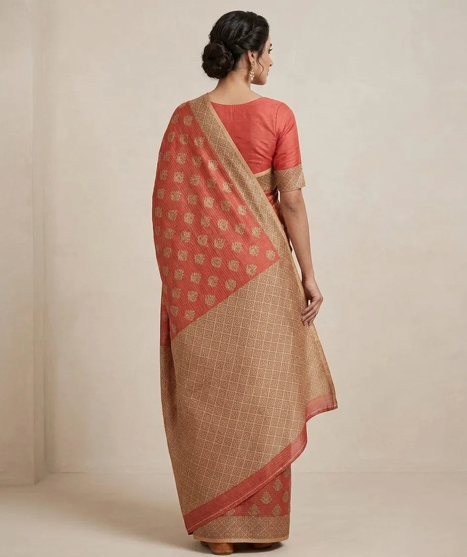 Red & Gold  Silk Blend  Woven Design Saree