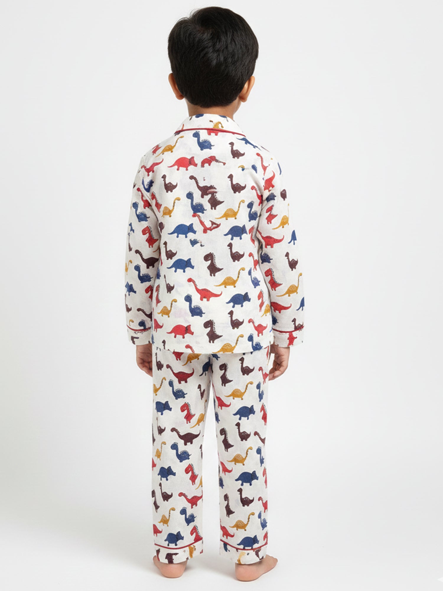 Kids Boys Full Sleeve Collared Pure Cotton Night Suit | Printed Pajama Set | Sleepwear for Kids Boys