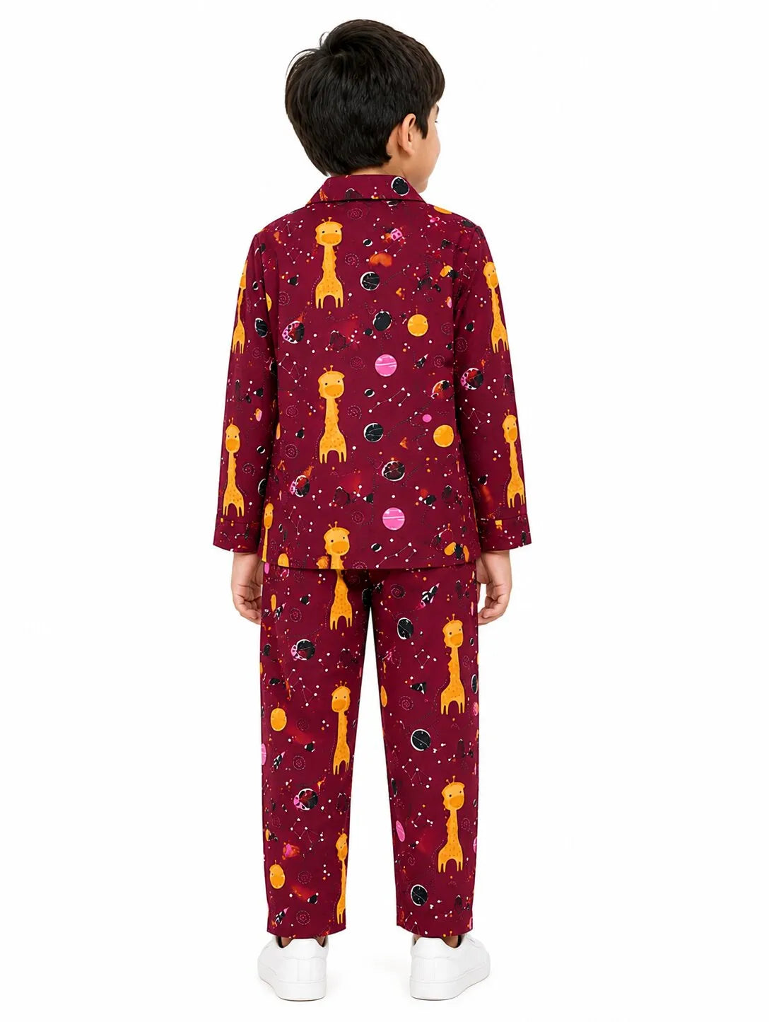 Kids Boys Maroon & Yellow Printed Pure Cotton Night Suit