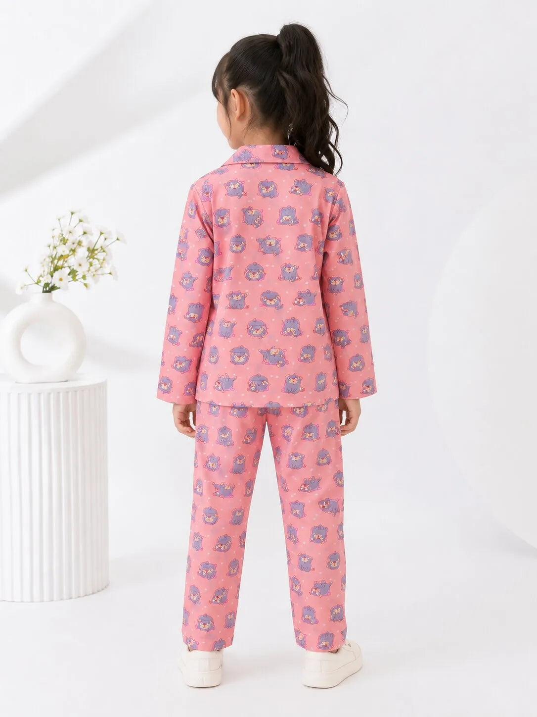 Kids' Pure Cotton Soft Pink Puppy Print  Night Suit