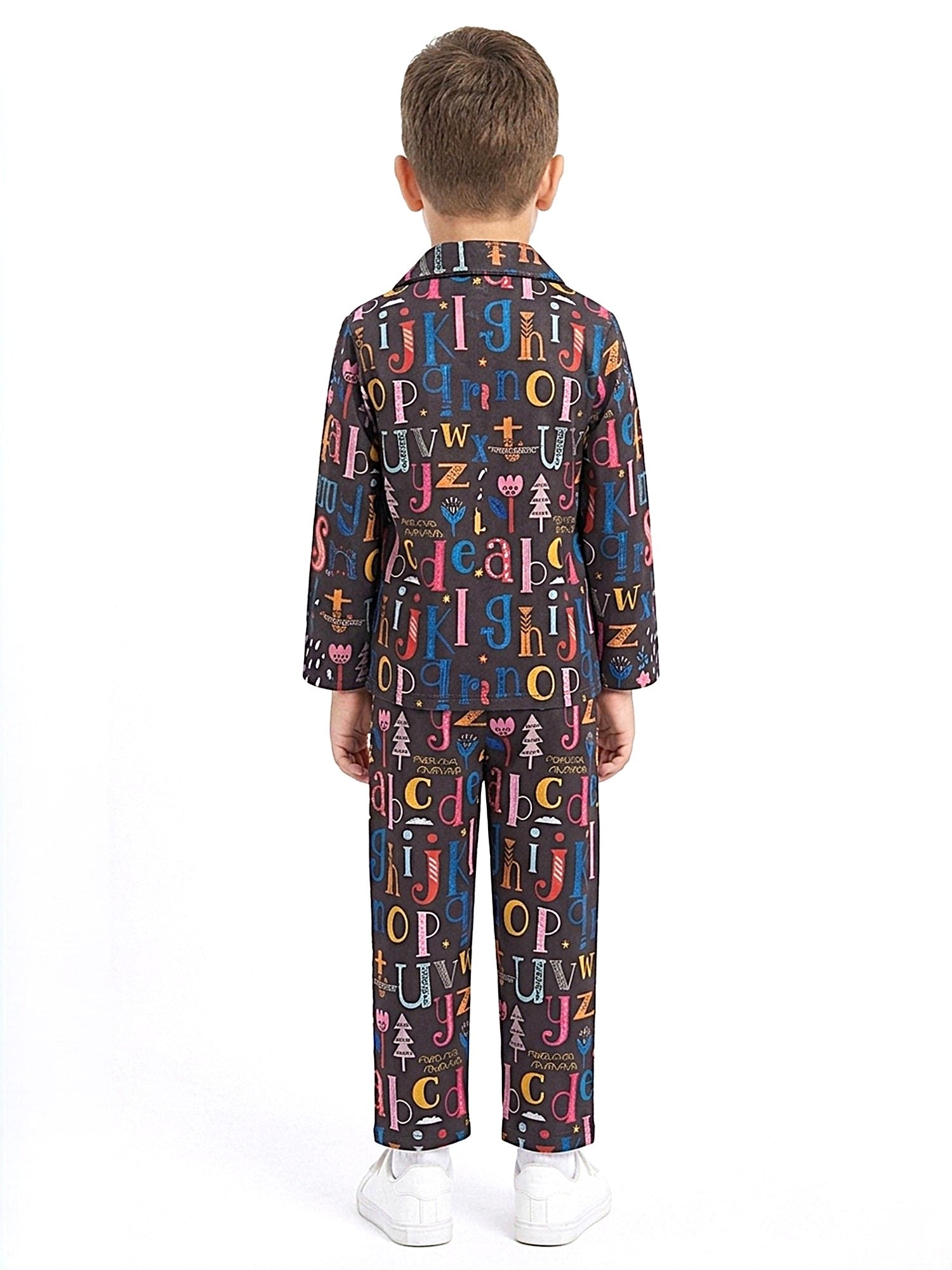 Boys Black Alphabet Print Nightsuit - Full Sleeves Shirt & Pyjamas Set